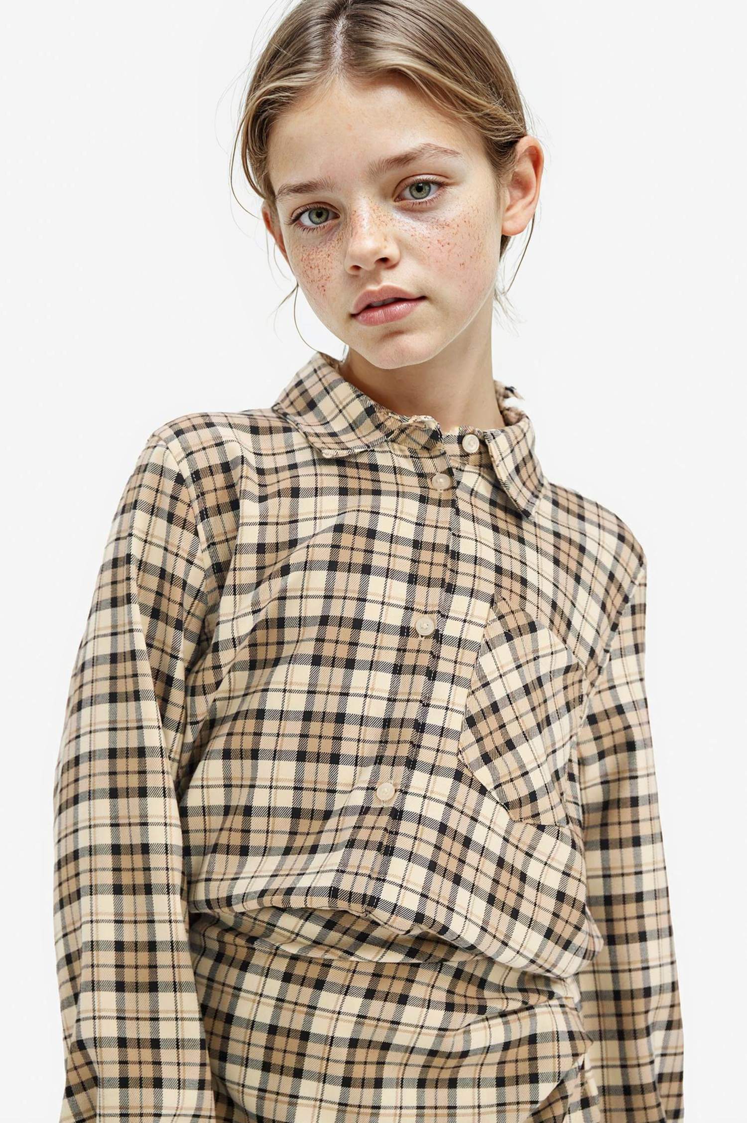 Kız Çocuk Oxford Kareli Uzun Kollu Gömlek