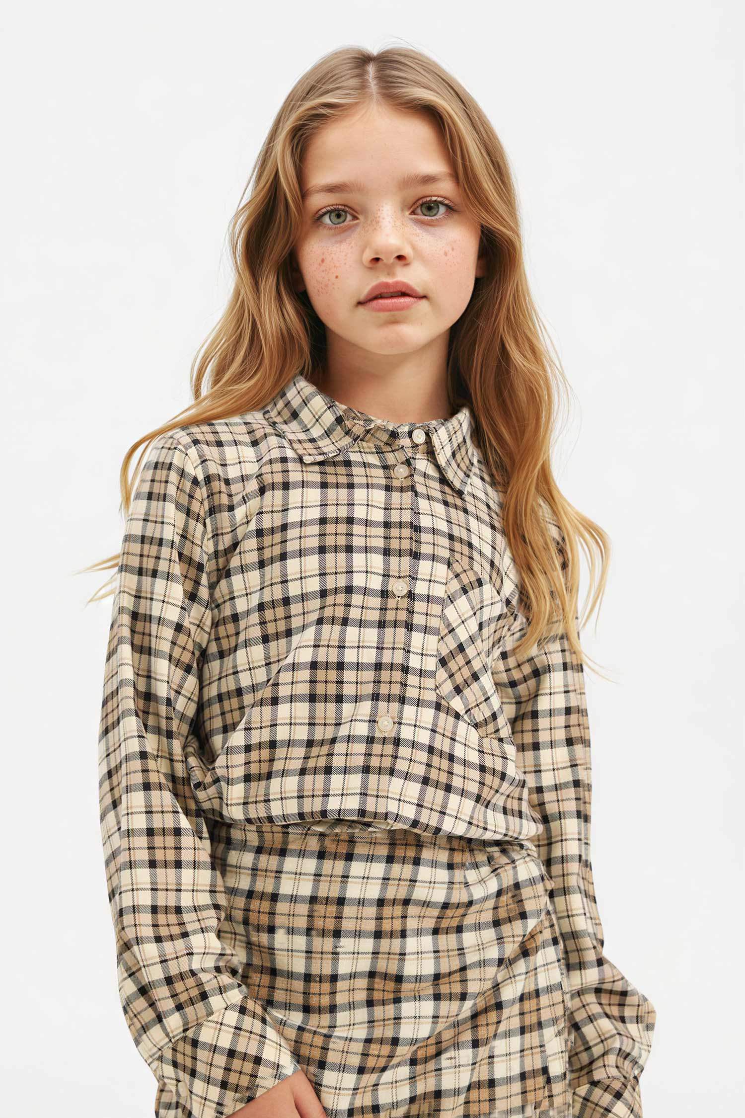 Oxford Kareli Uzun Kollu Gömlek Kız Çocuk