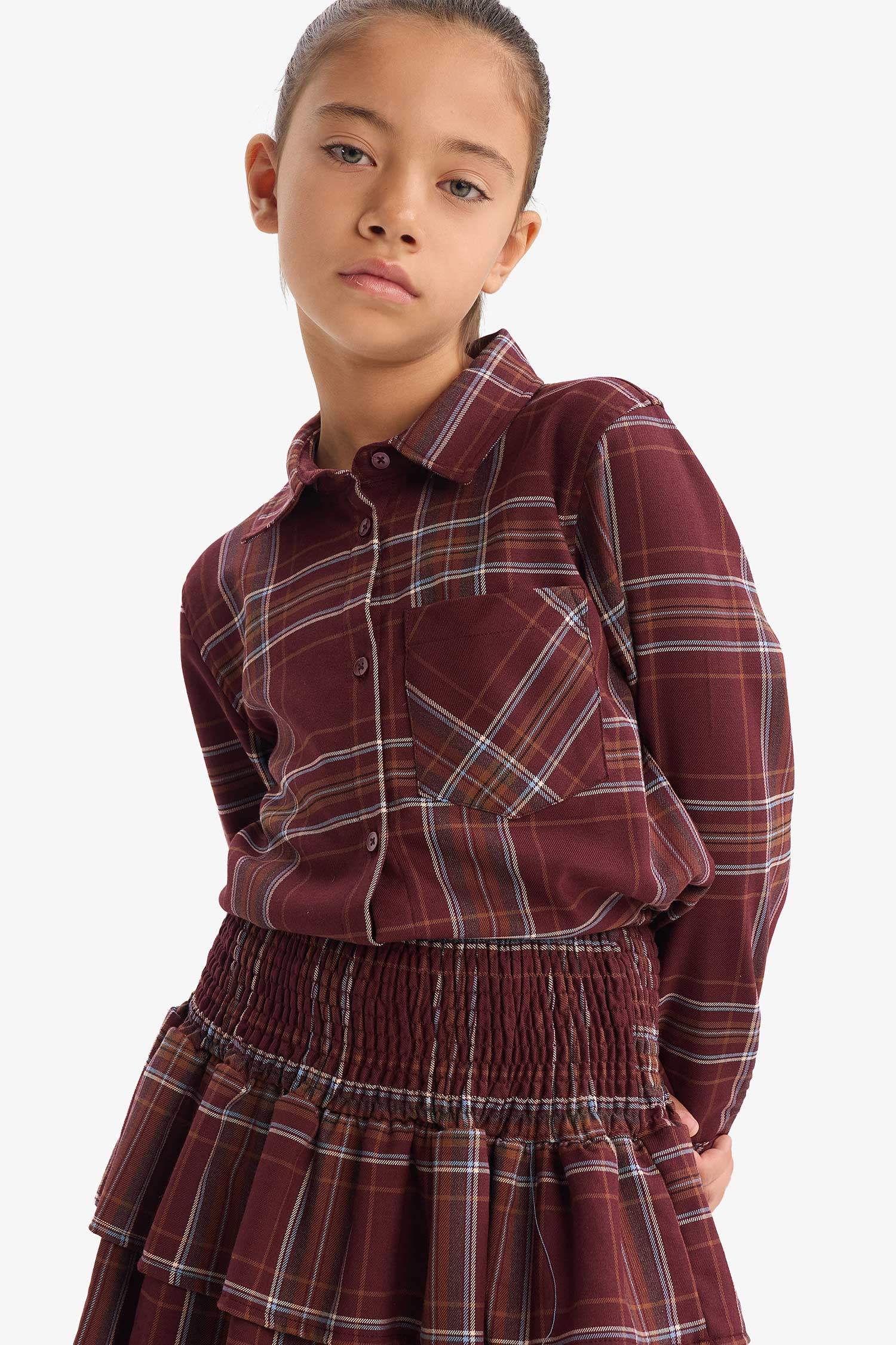 Kız Çocuk Oxford Kareli Uzun Kollu Gömlek