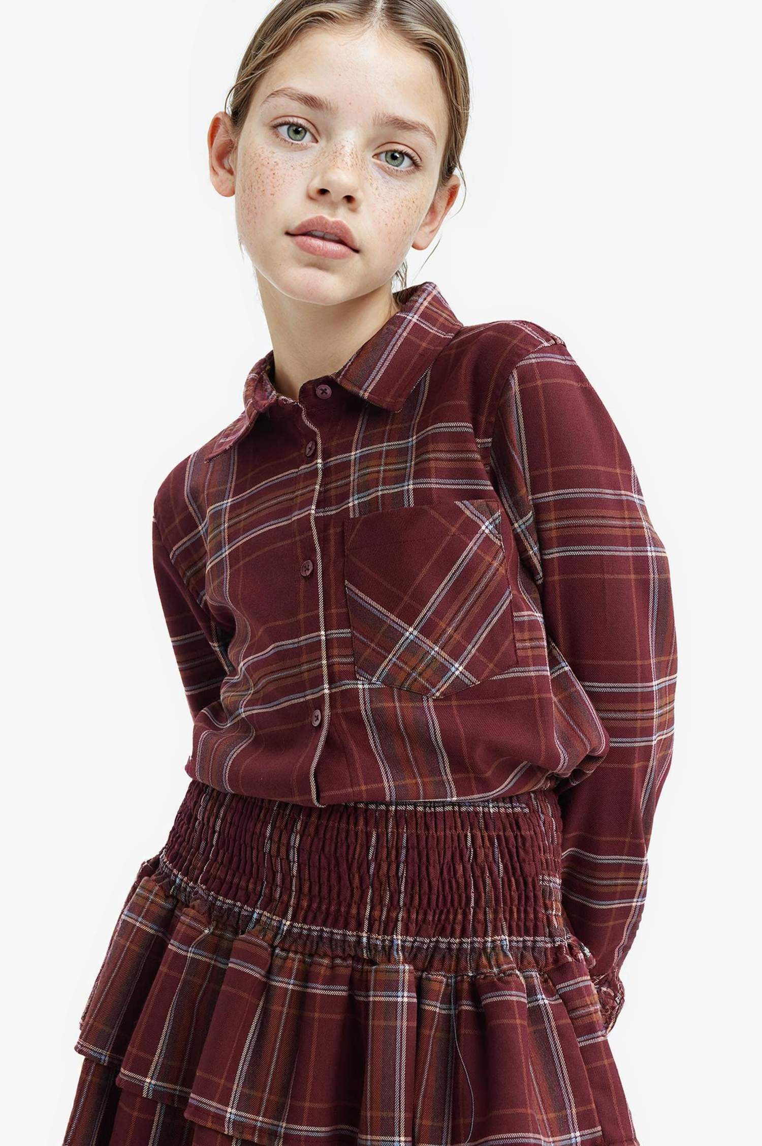 Kız Çocuk Oxford Kareli Uzun Kollu Gömlek