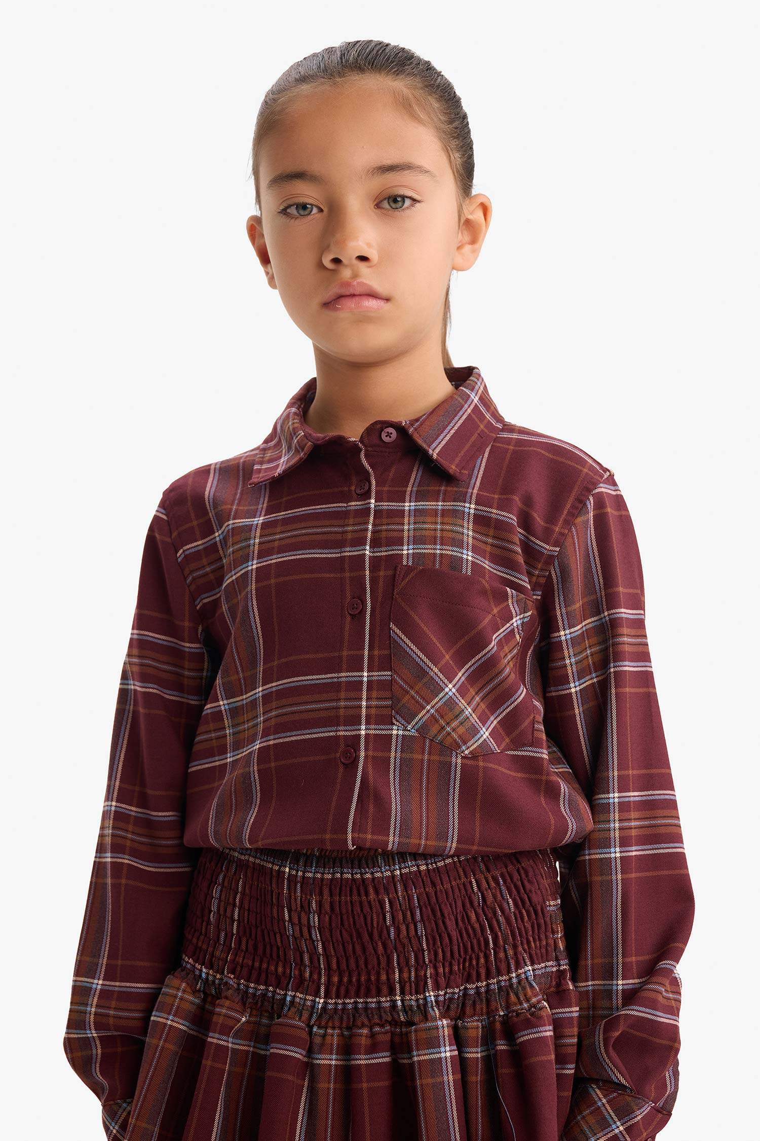 Kız Çocuk Oxford Kareli Uzun Kollu Gömlek