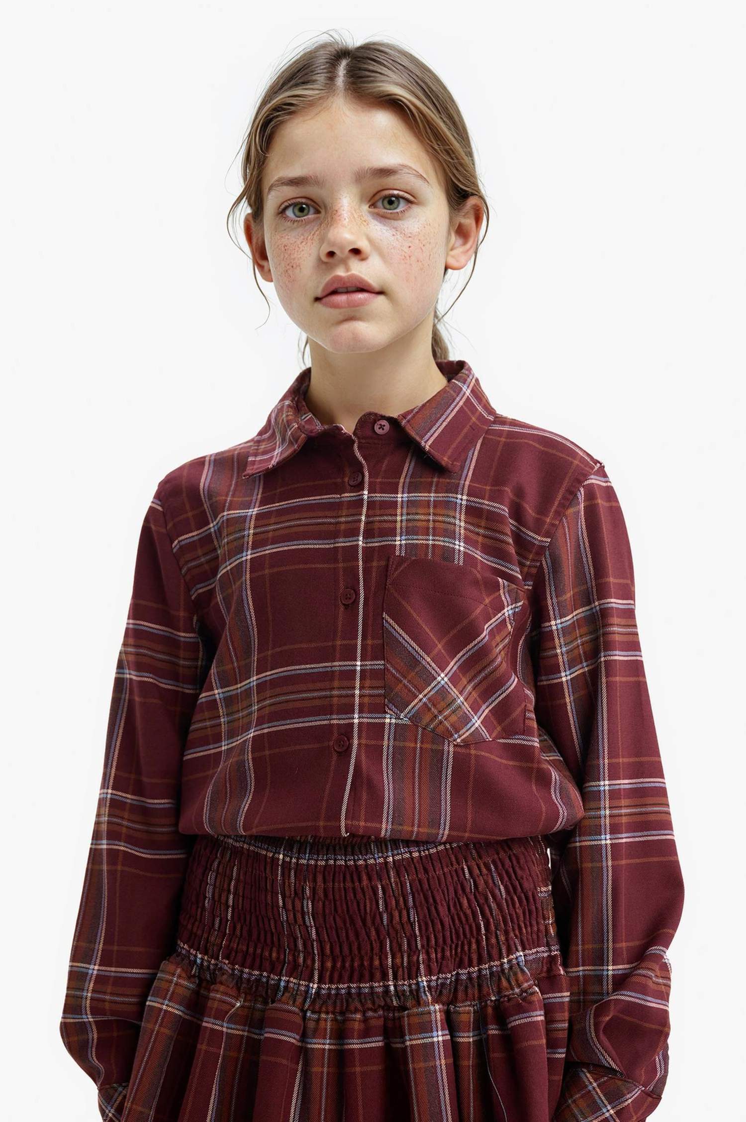 Kız Çocuk Oxford Kareli Uzun Kollu Gömlek