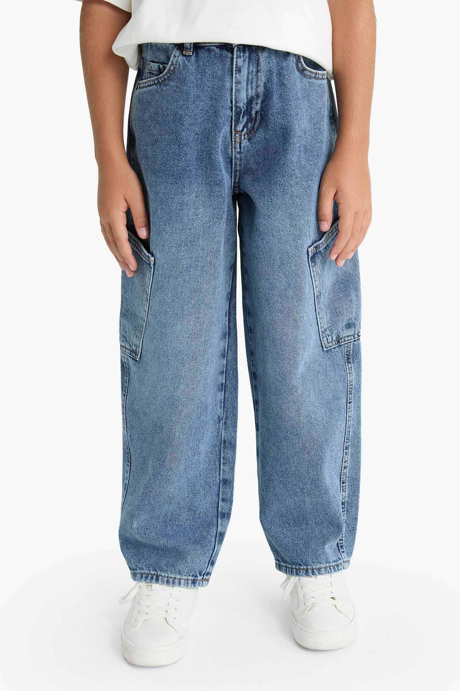 بنطرون جينز كارجو ولادي برجل عادي بجيب