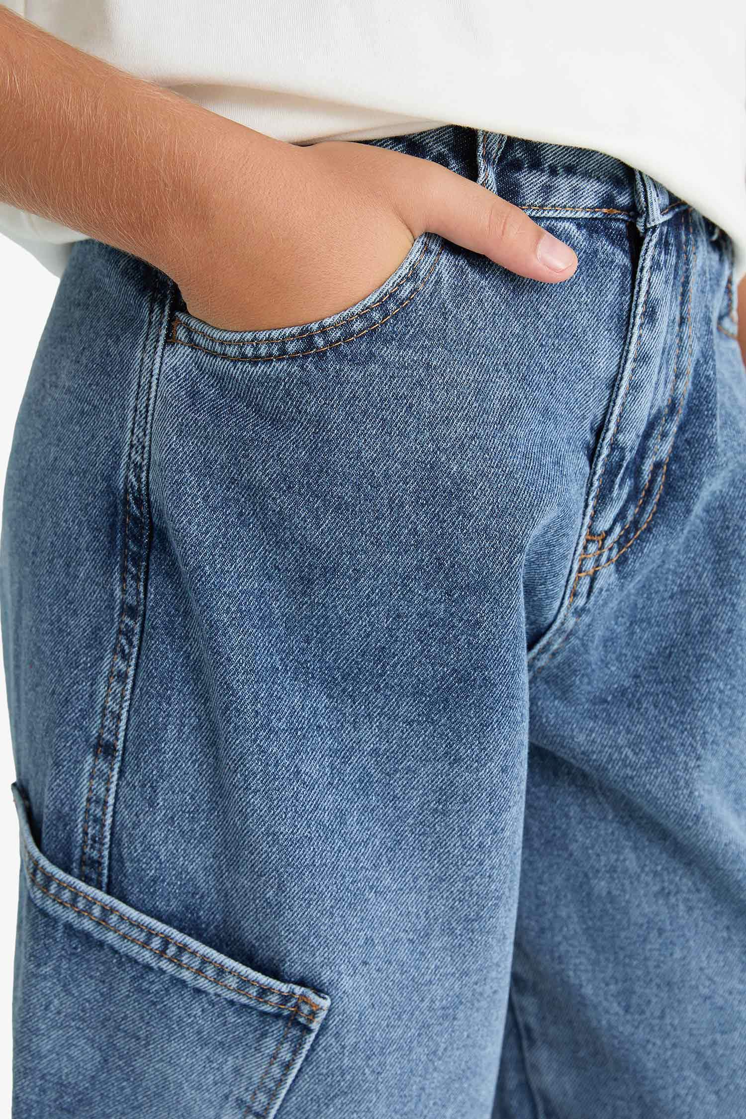 بنطرون جينز كارجو ولادي برجل عادي بجيب