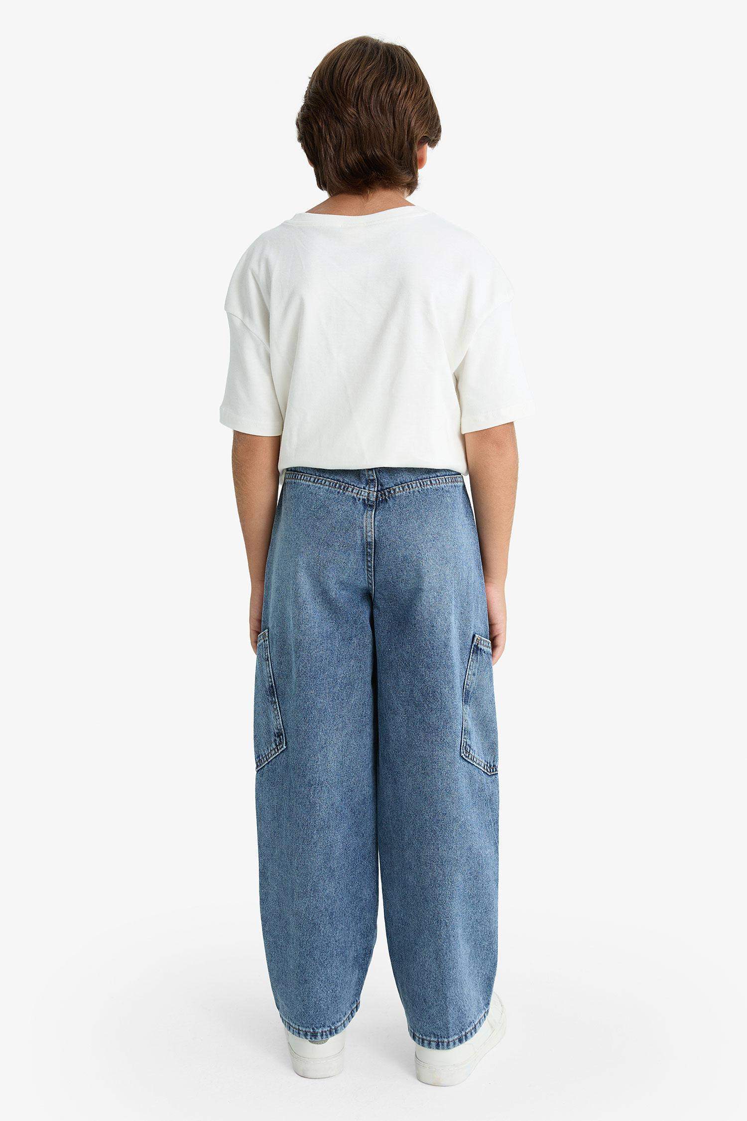 بنطرون جينز كارجو ولادي برجل عادي بجيب