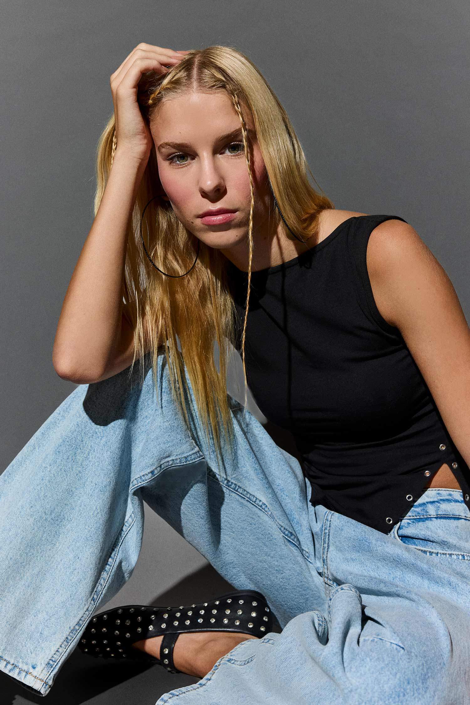 Fitted Boat Neck Ribbed Slit Blouse