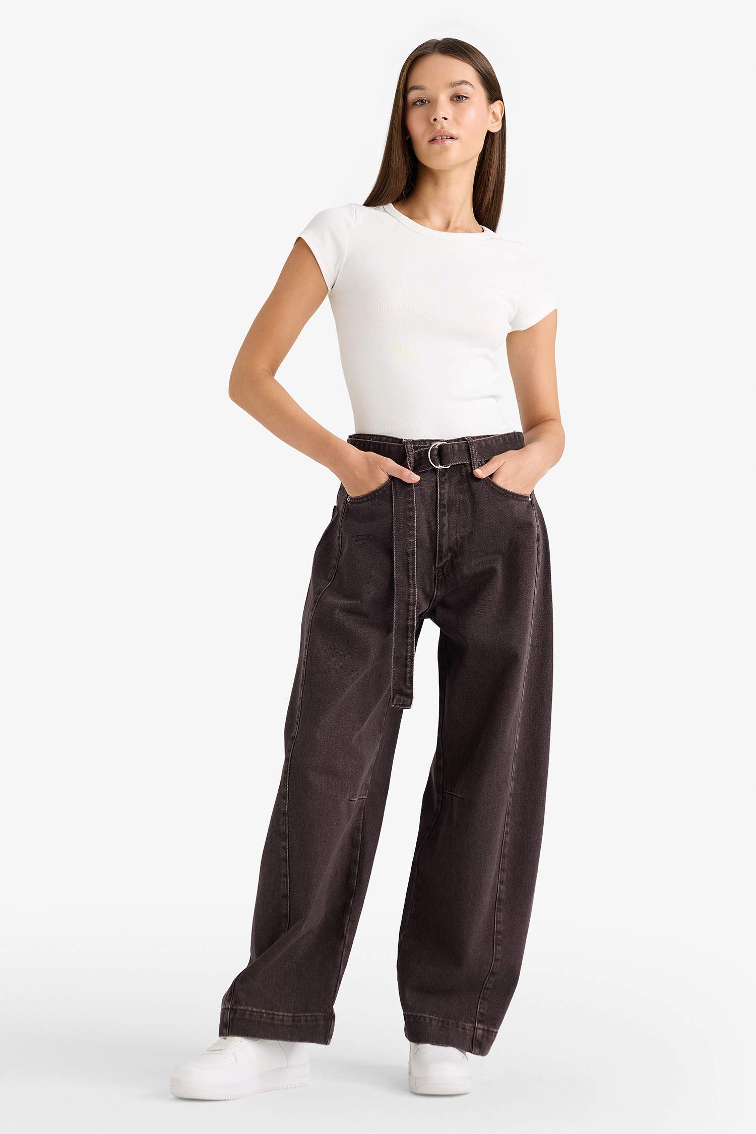 Barrel Fit High Waist Long Jeans