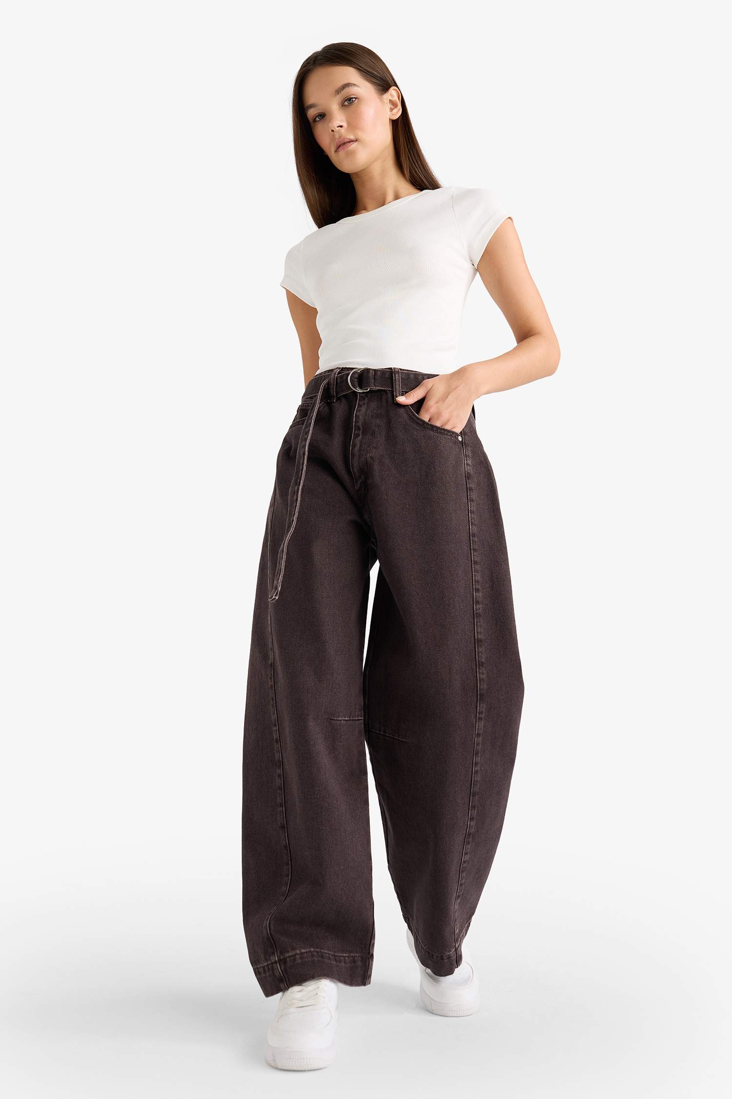 Barrel Fit High Waist Long Jeans