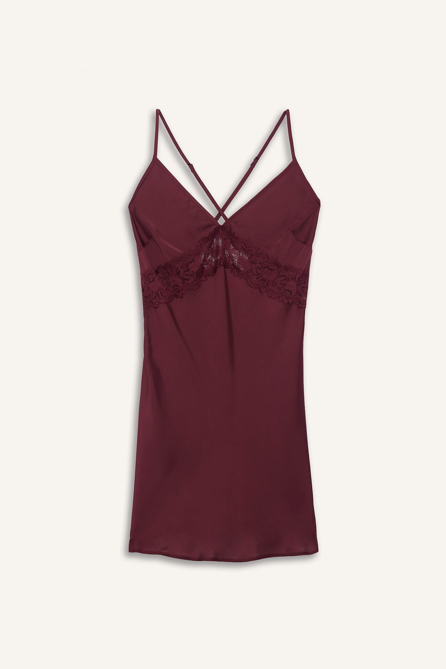 Regular Fit V Yaka Saten Askılı Gecelik-Fall in Love