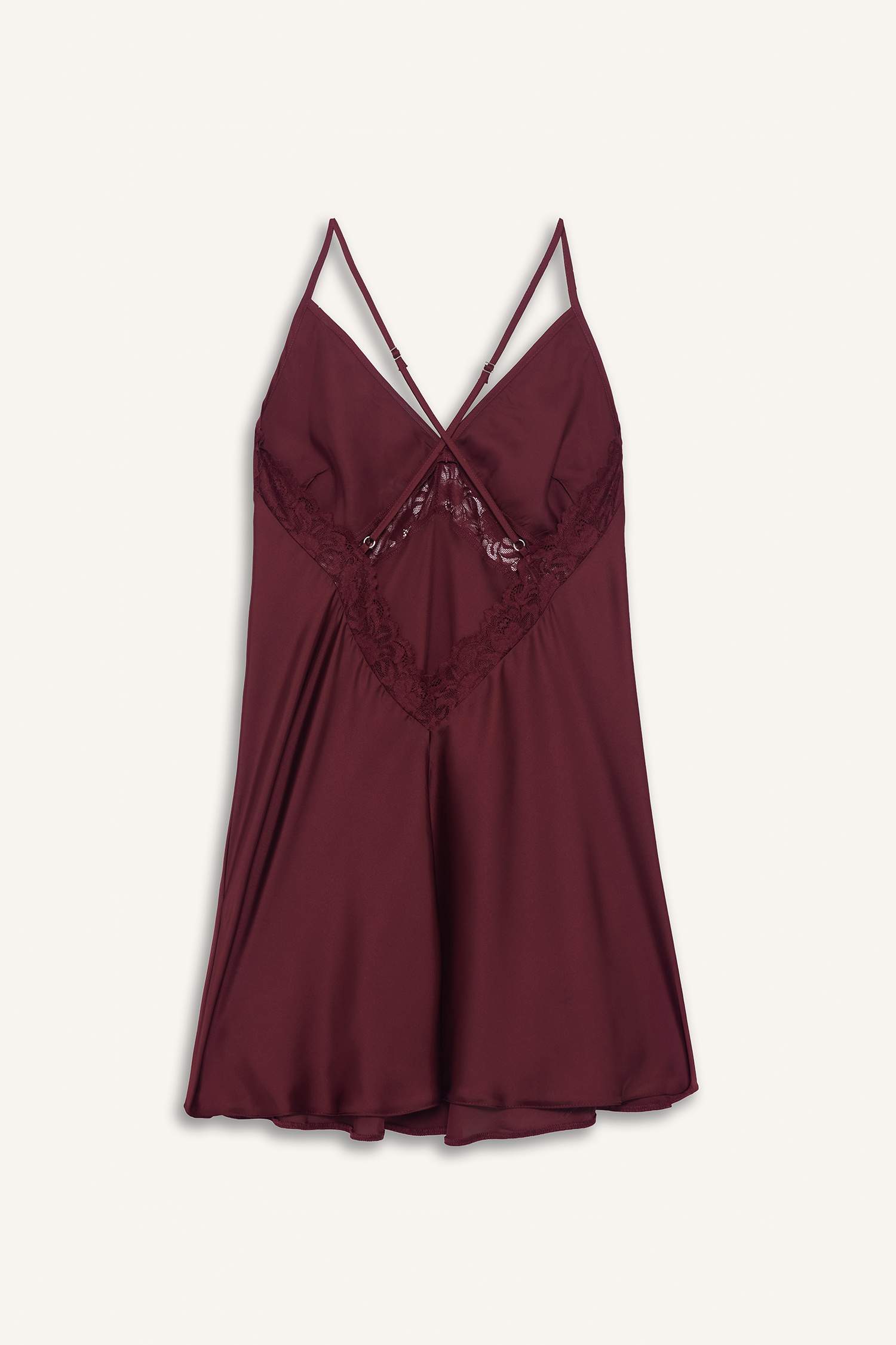 Regular Fit V Yaka Saten Askılı Gecelik-Fall in Love