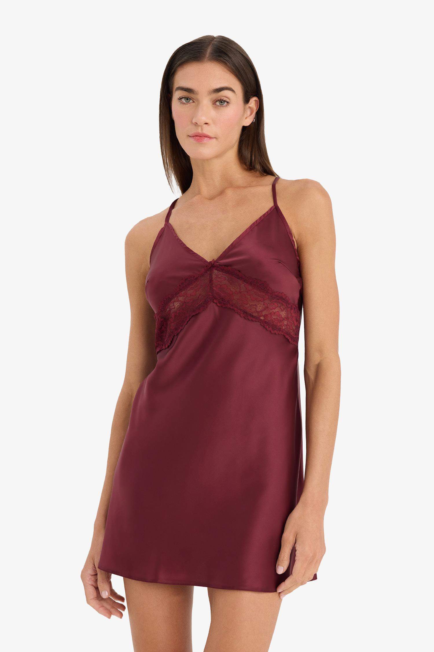 Regular Fit V-Neck Satin Woven Nightgown Dress