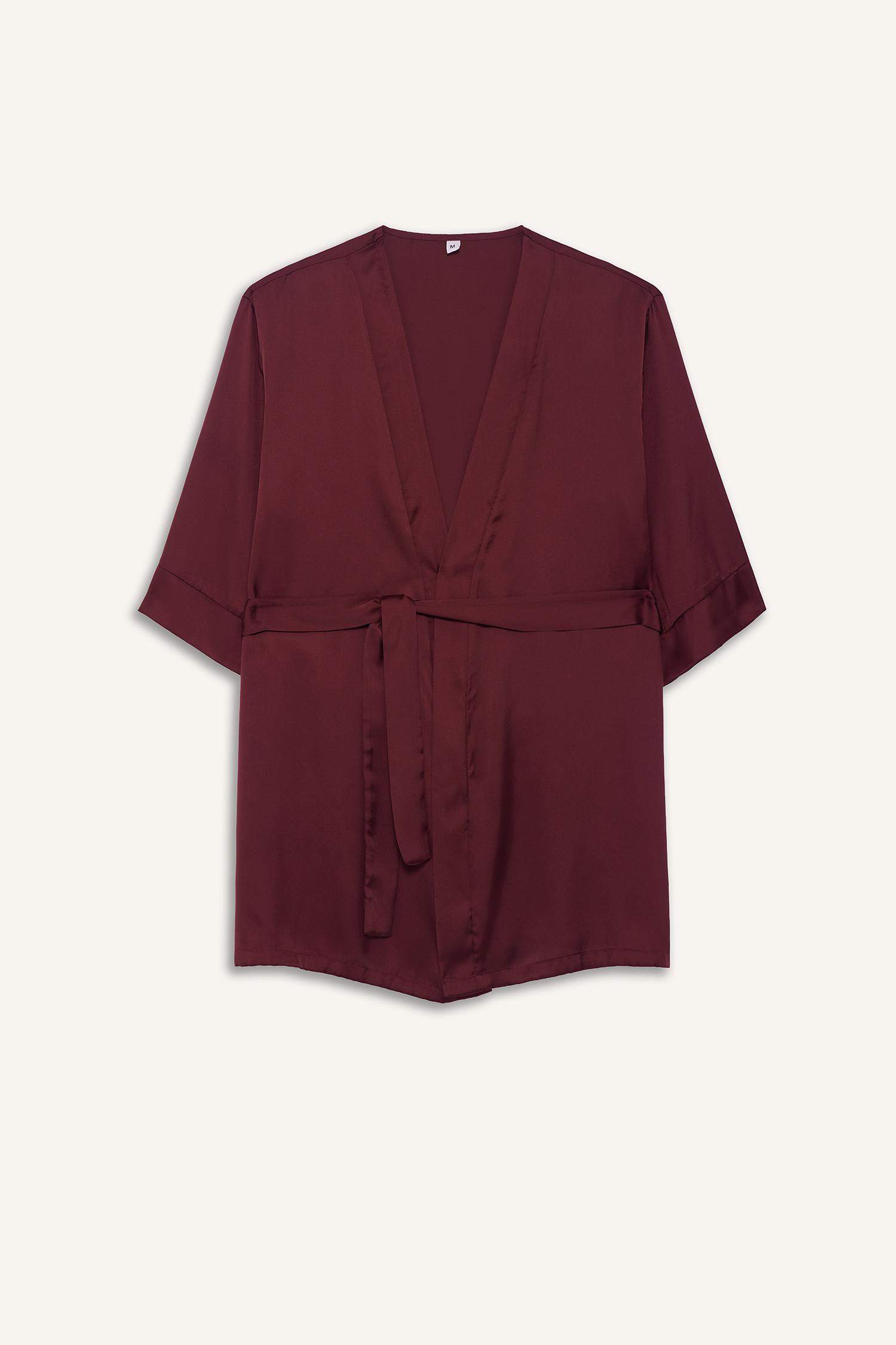 Regular Fit Wrap Yaka Saten Sabahlık-Fall in Love