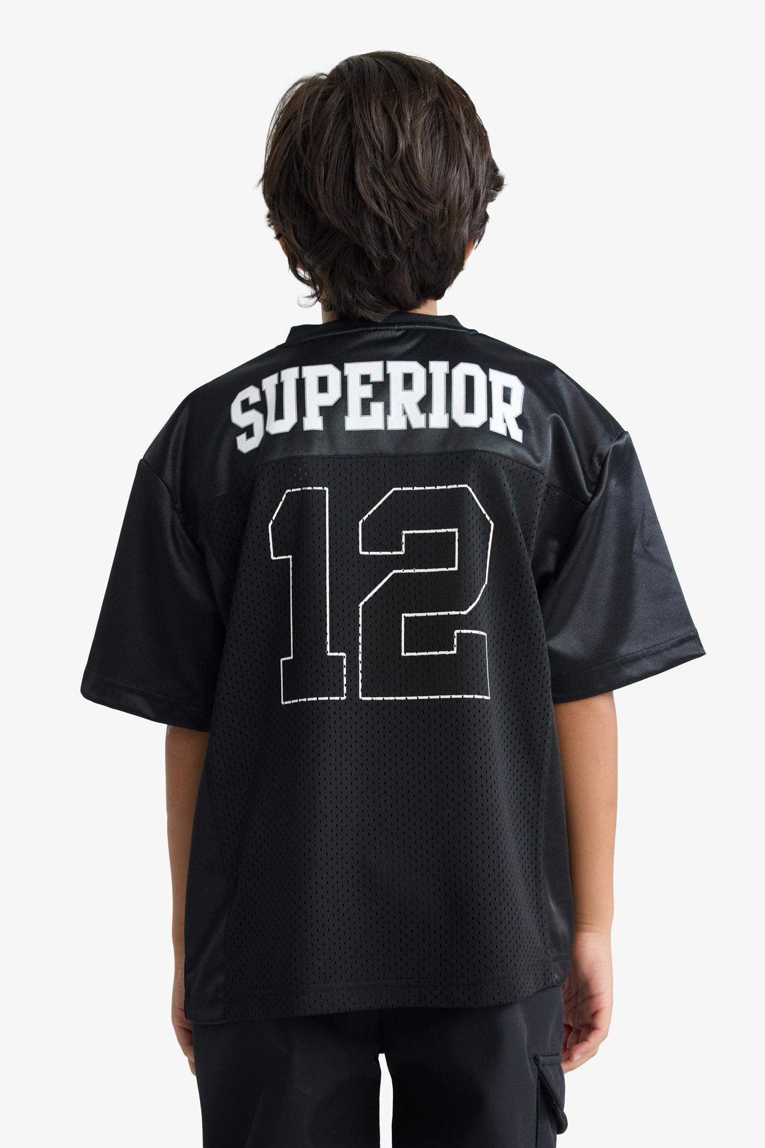 Boy Oversize Fit V-Neck Printed Tulle T-Shirt