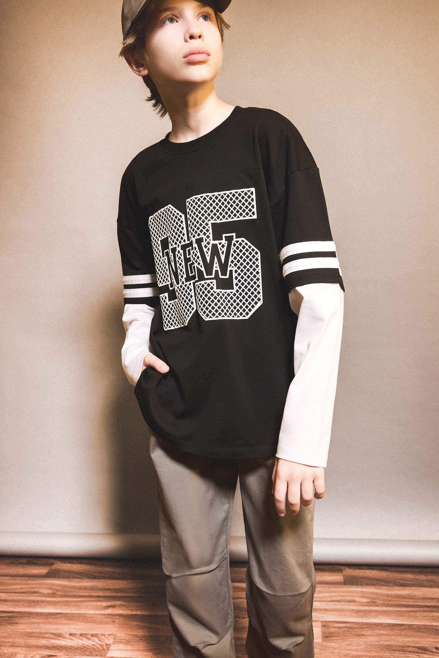 تيشيرت اولادي اوفر سايز كم طويل مطبوع برقبة مستديرة