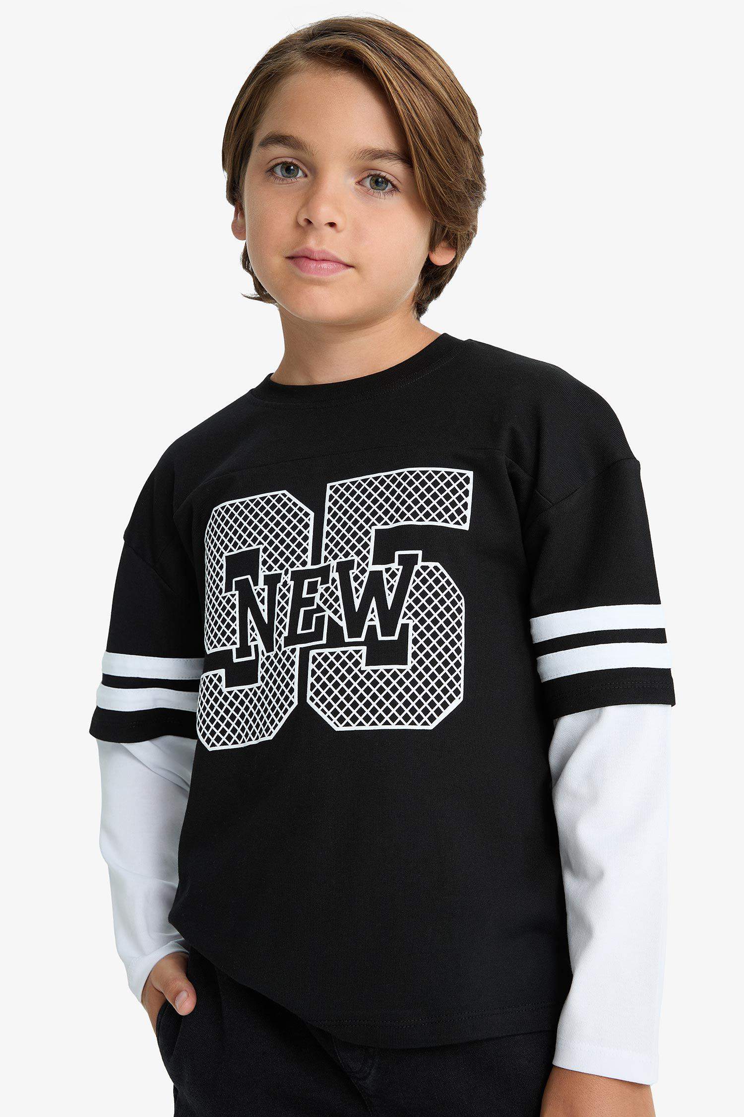 تيشيرت اولادي اوفر سايز كم طويل مطبوع برقبة مستديرة