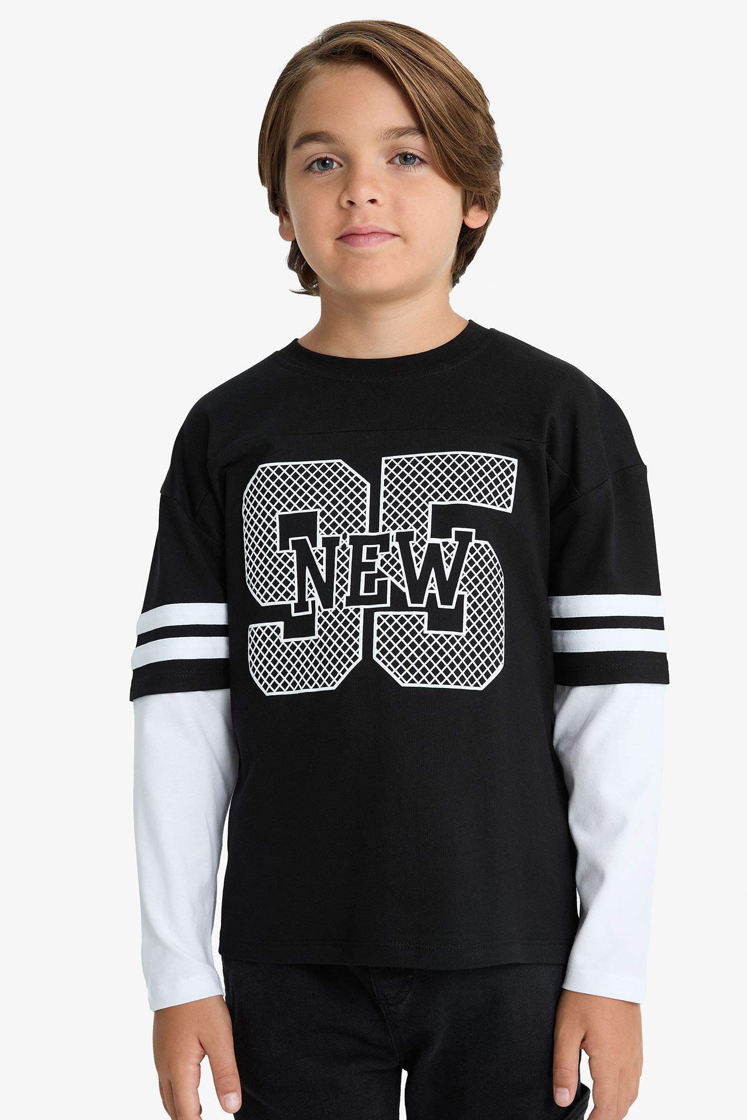 تيشيرت اولادي اوفر سايز كم طويل مطبوع برقبة مستديرة