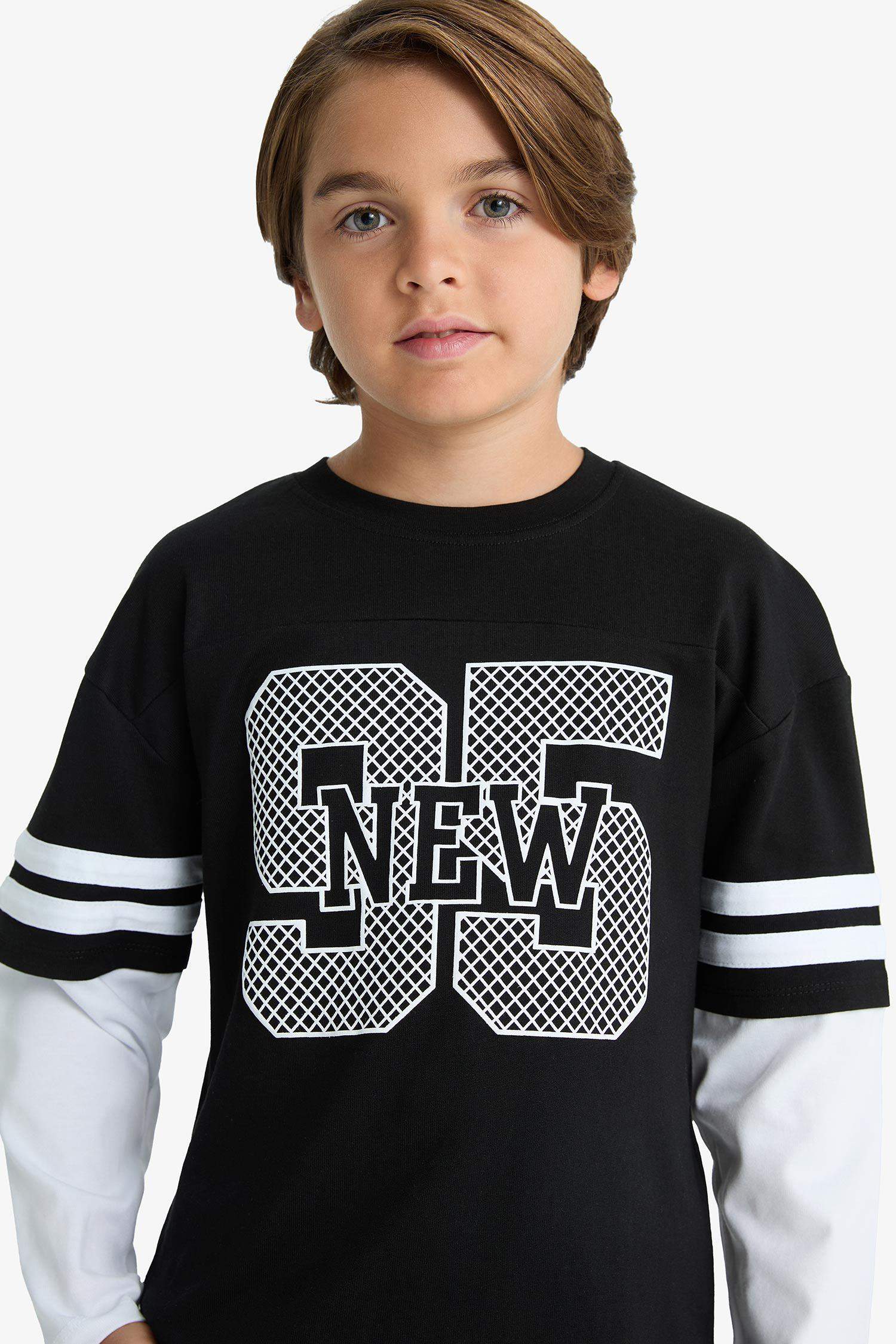 تيشيرت اولادي اوفر سايز كم طويل مطبوع برقبة مستديرة