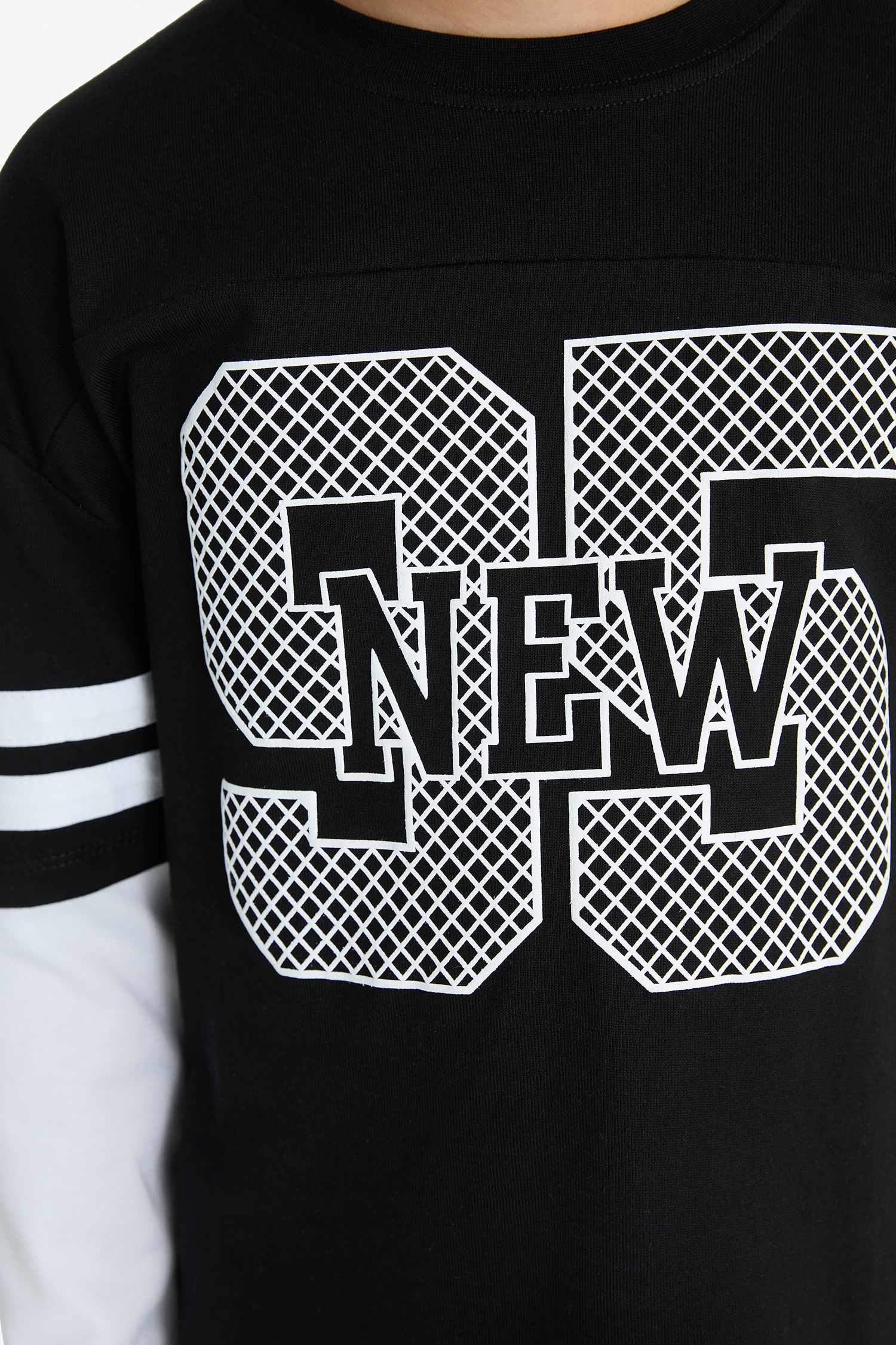 تيشيرت اولادي اوفر سايز كم طويل مطبوع برقبة مستديرة