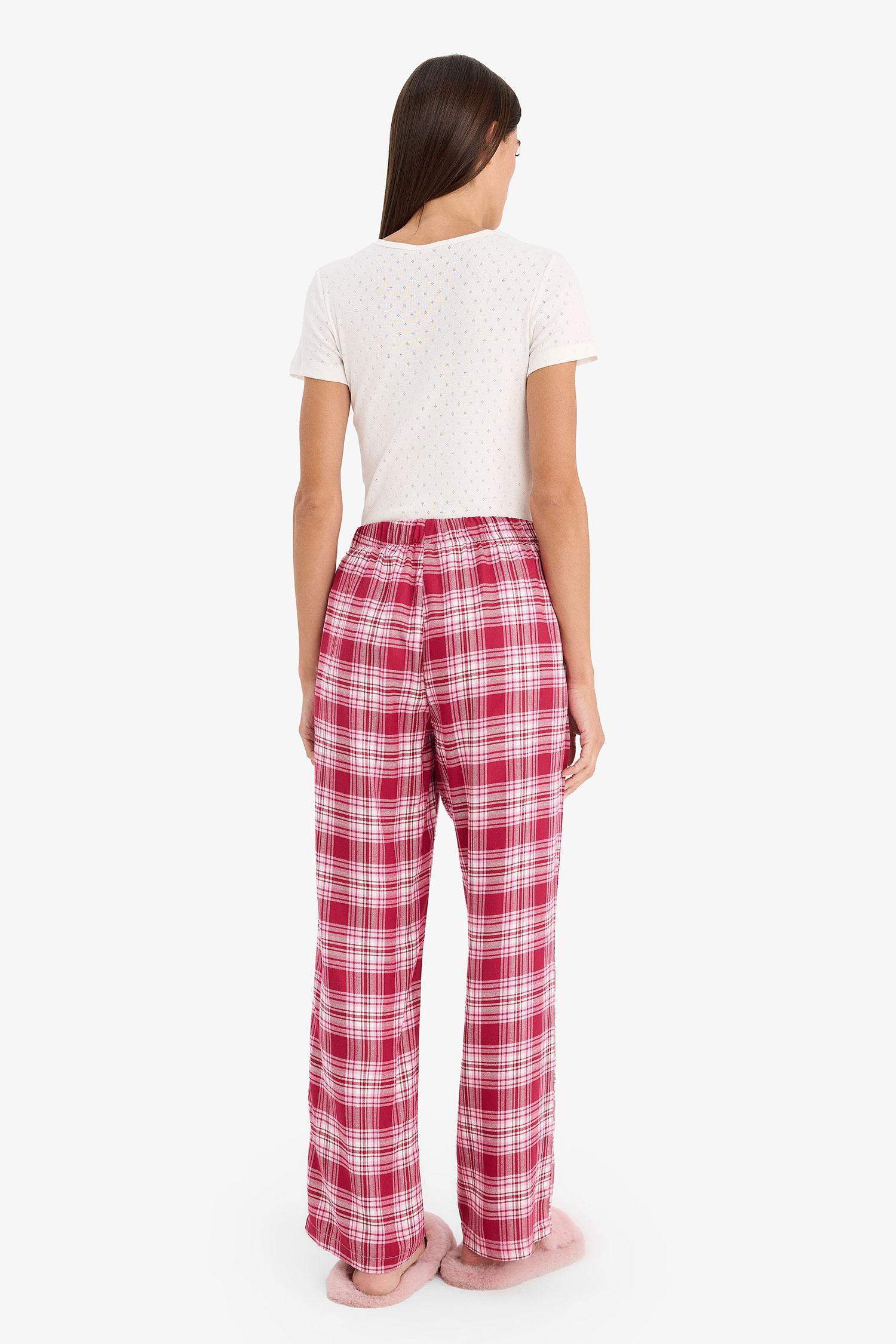 بنطلون بجامة كاروهات فلانيل قصة عادية