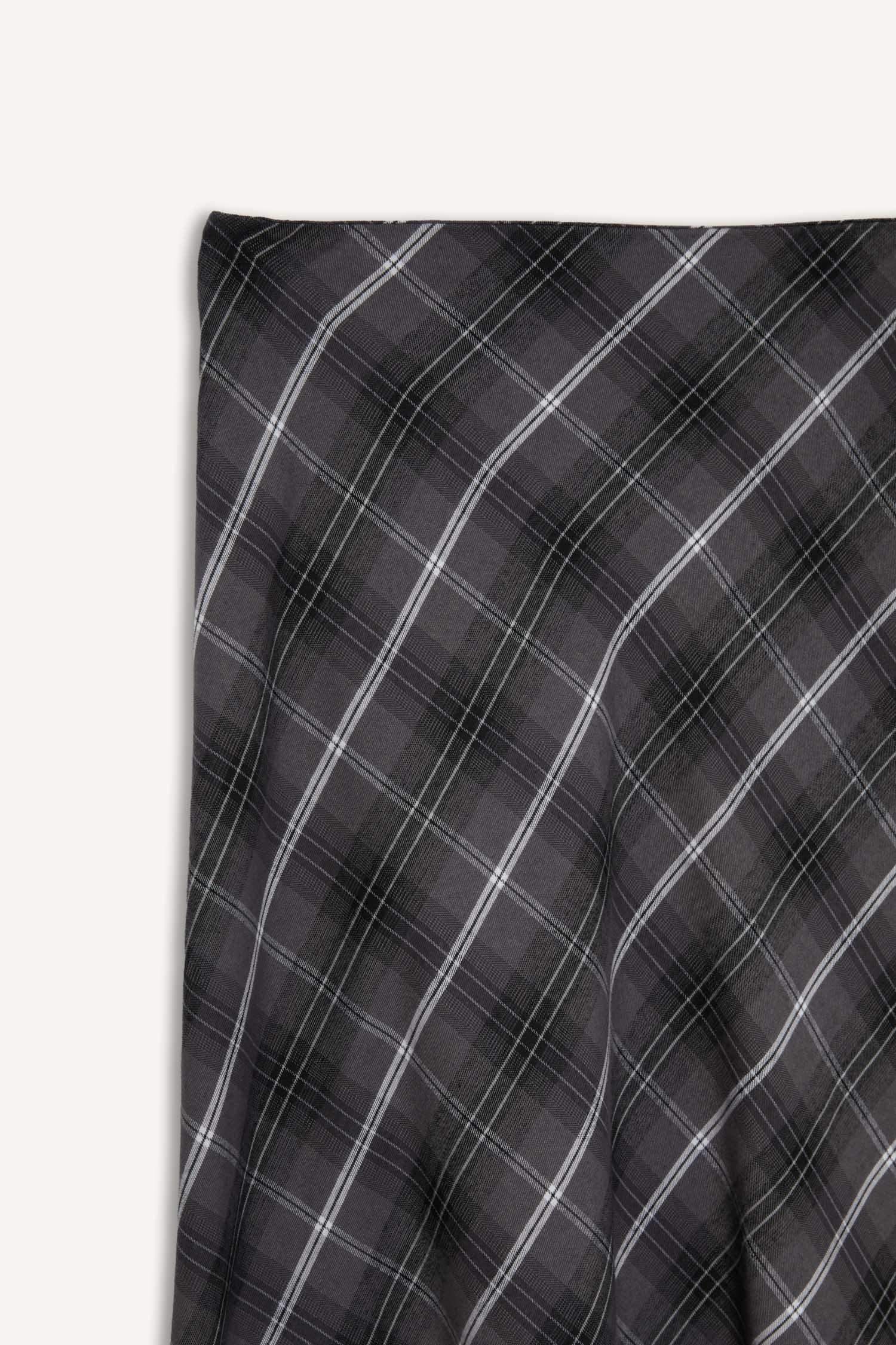 A Kesim Kareli Normal Bel Twill Midi Etek