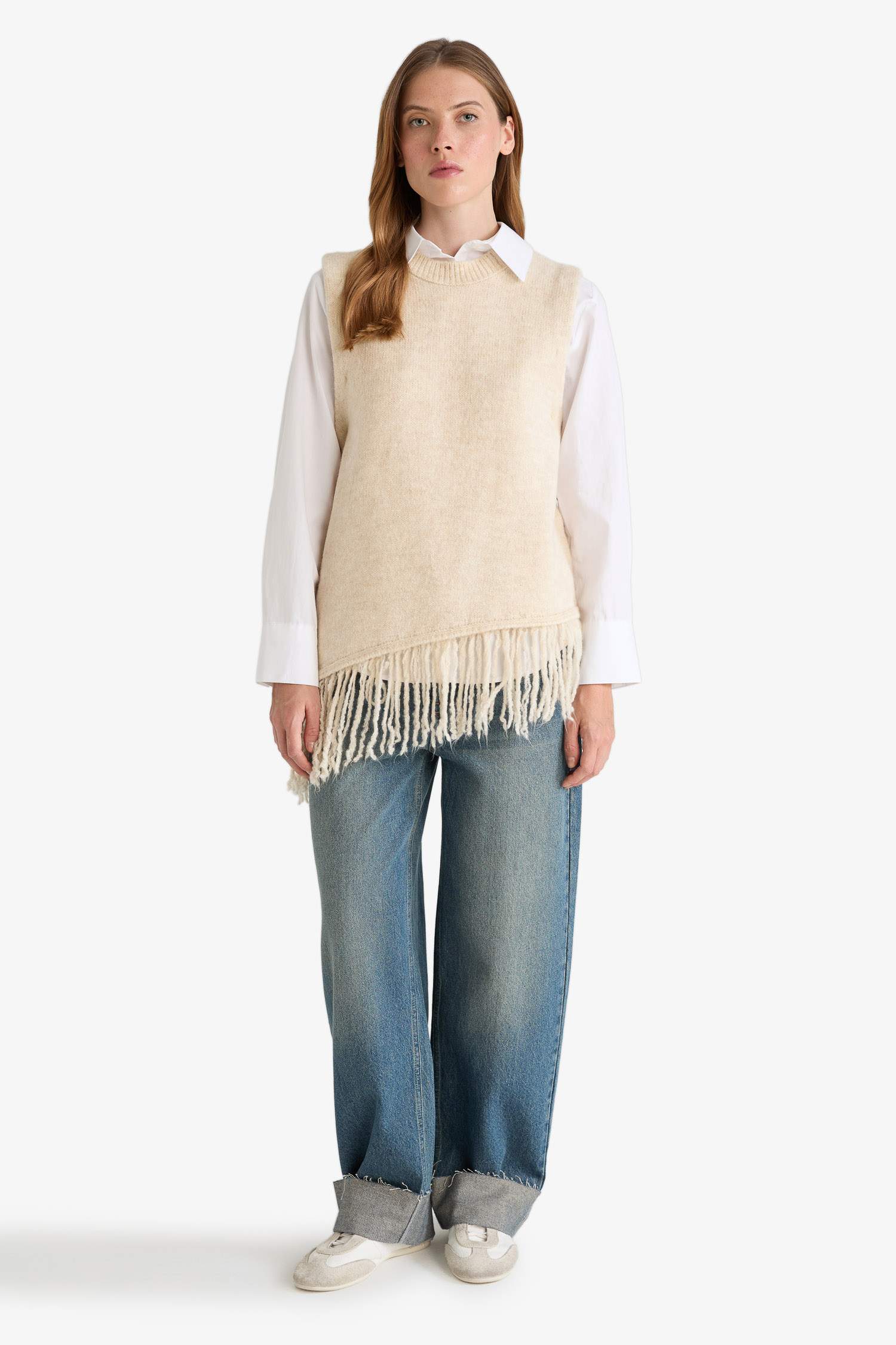 Oversize Fit Crew Neck Knitwear Vest