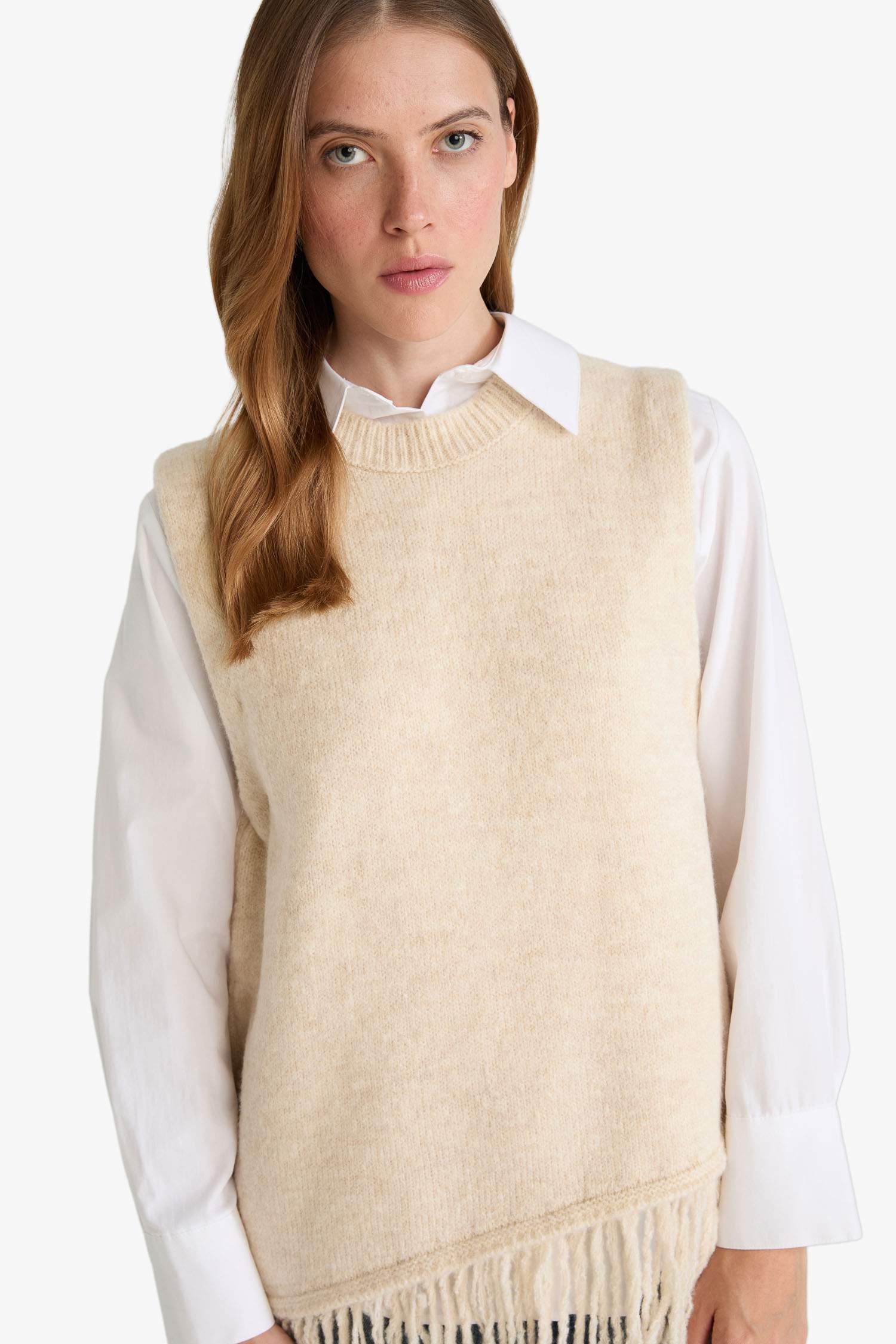 Oversize Fit Crew Neck Knitwear Vest