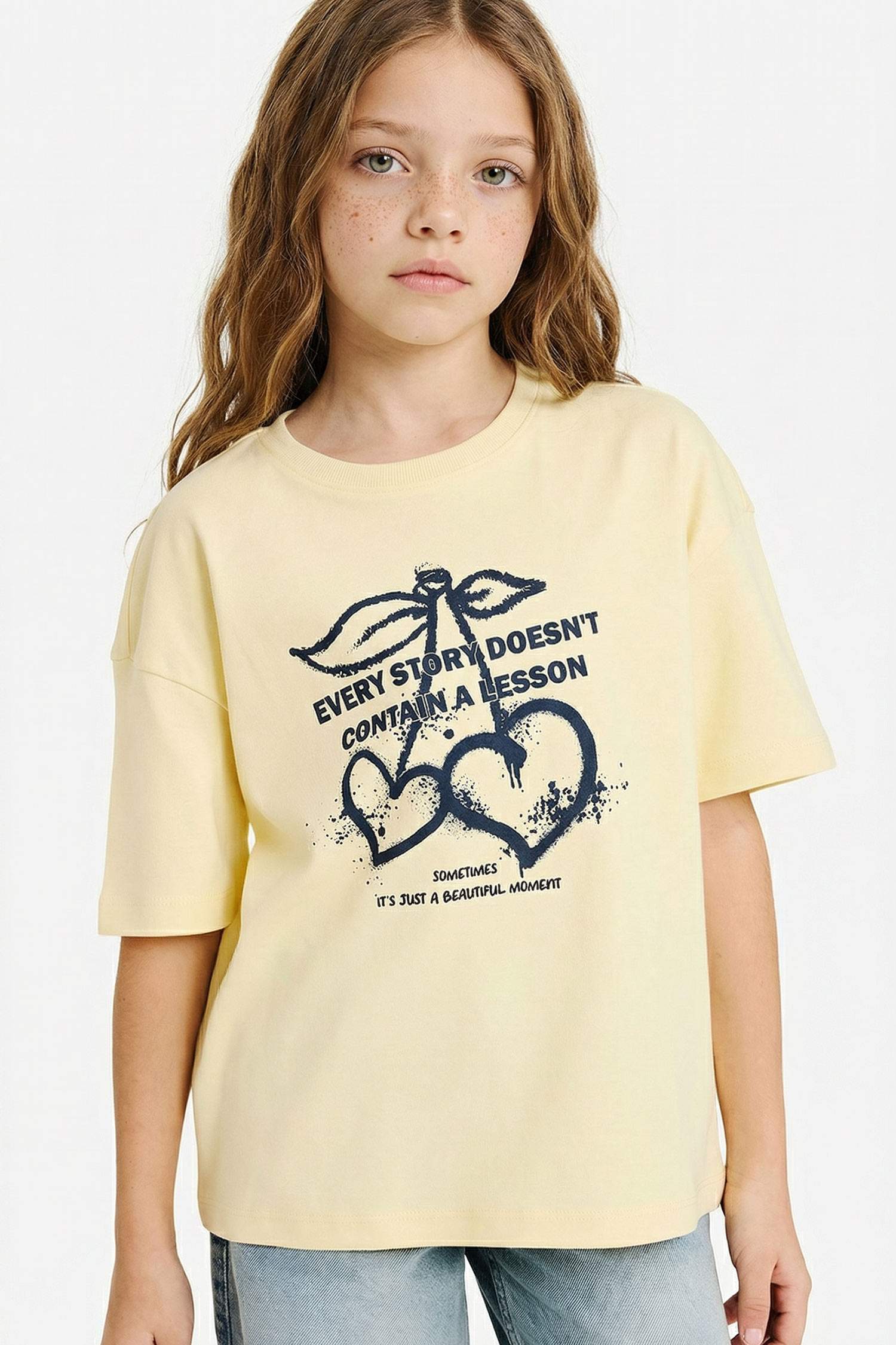 T-shirt oversize imprimé à col rond et manches courtes pour fille