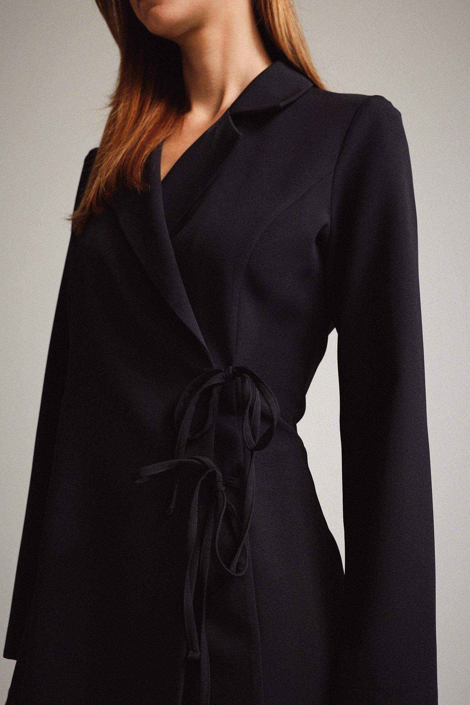 Krep Uzun Kollu Mini Elbise