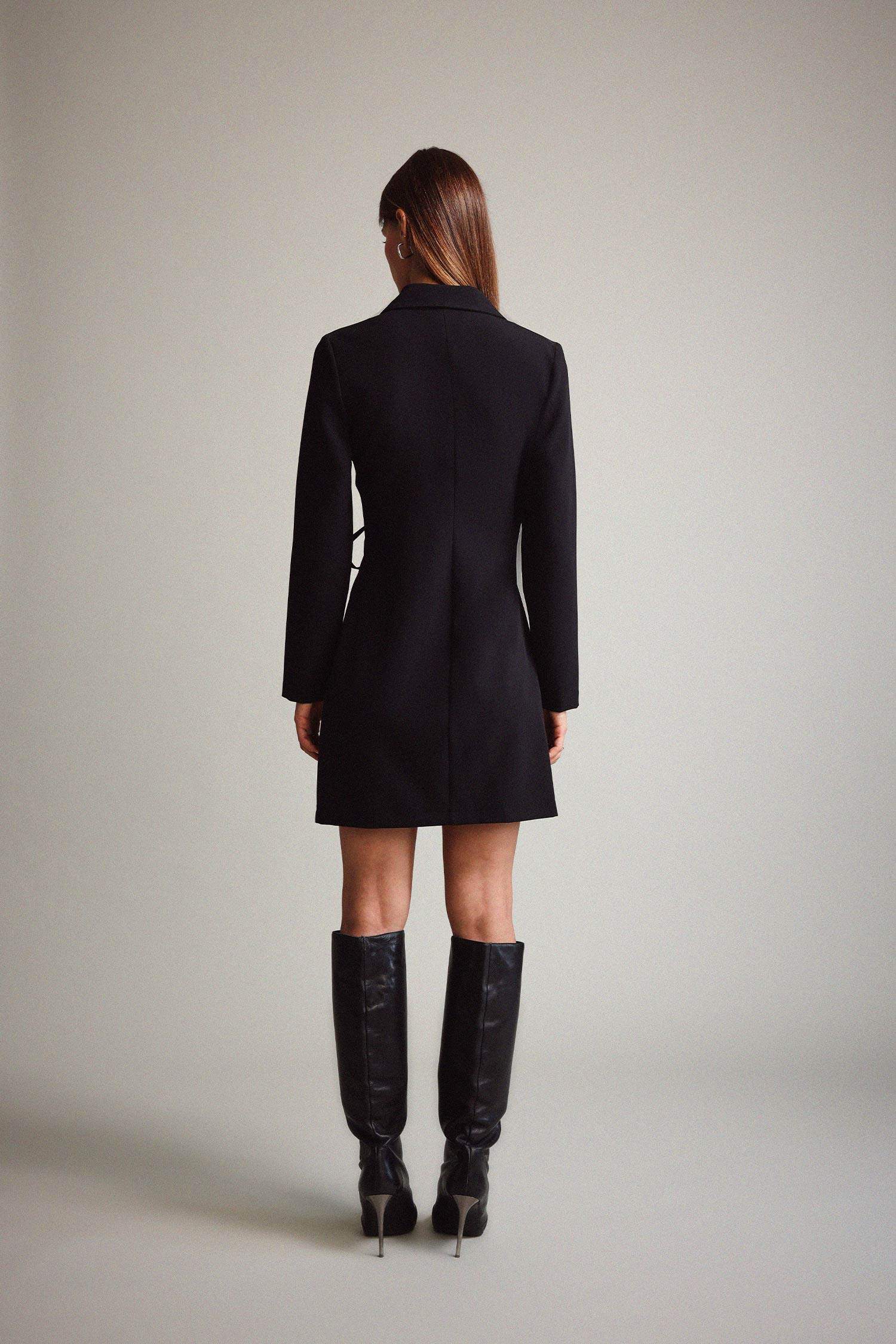 Krep Uzun Kollu Mini Elbise