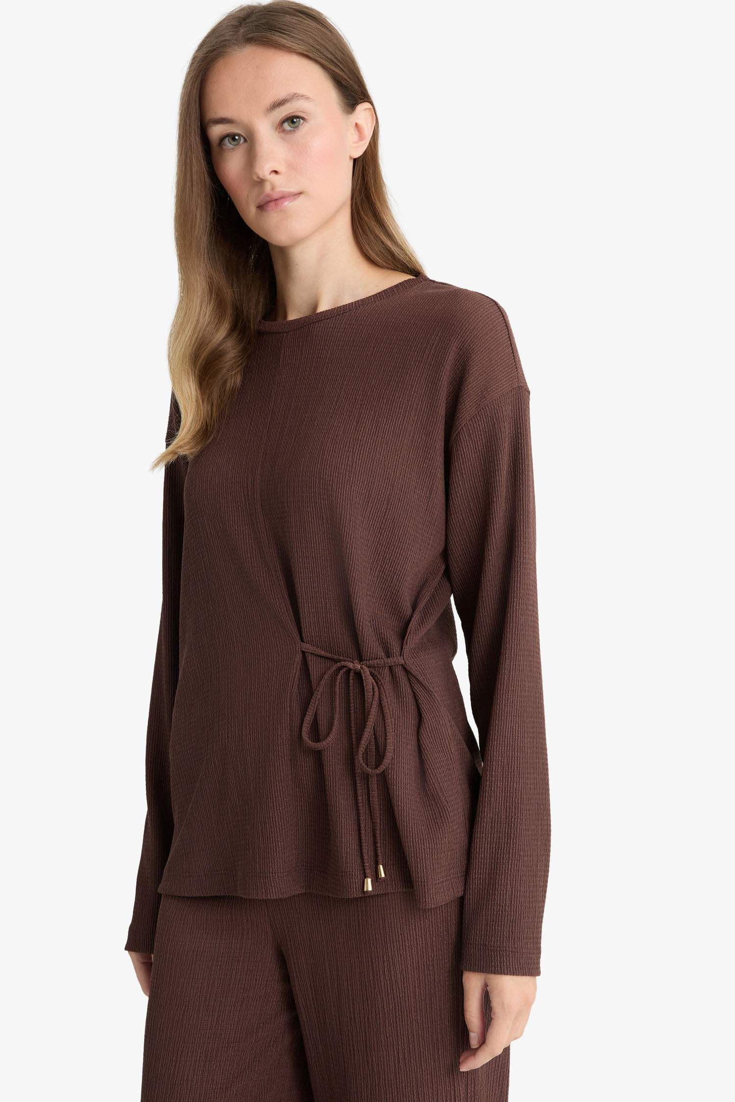 T-shirt à manches longues et col rond Coupe régulière