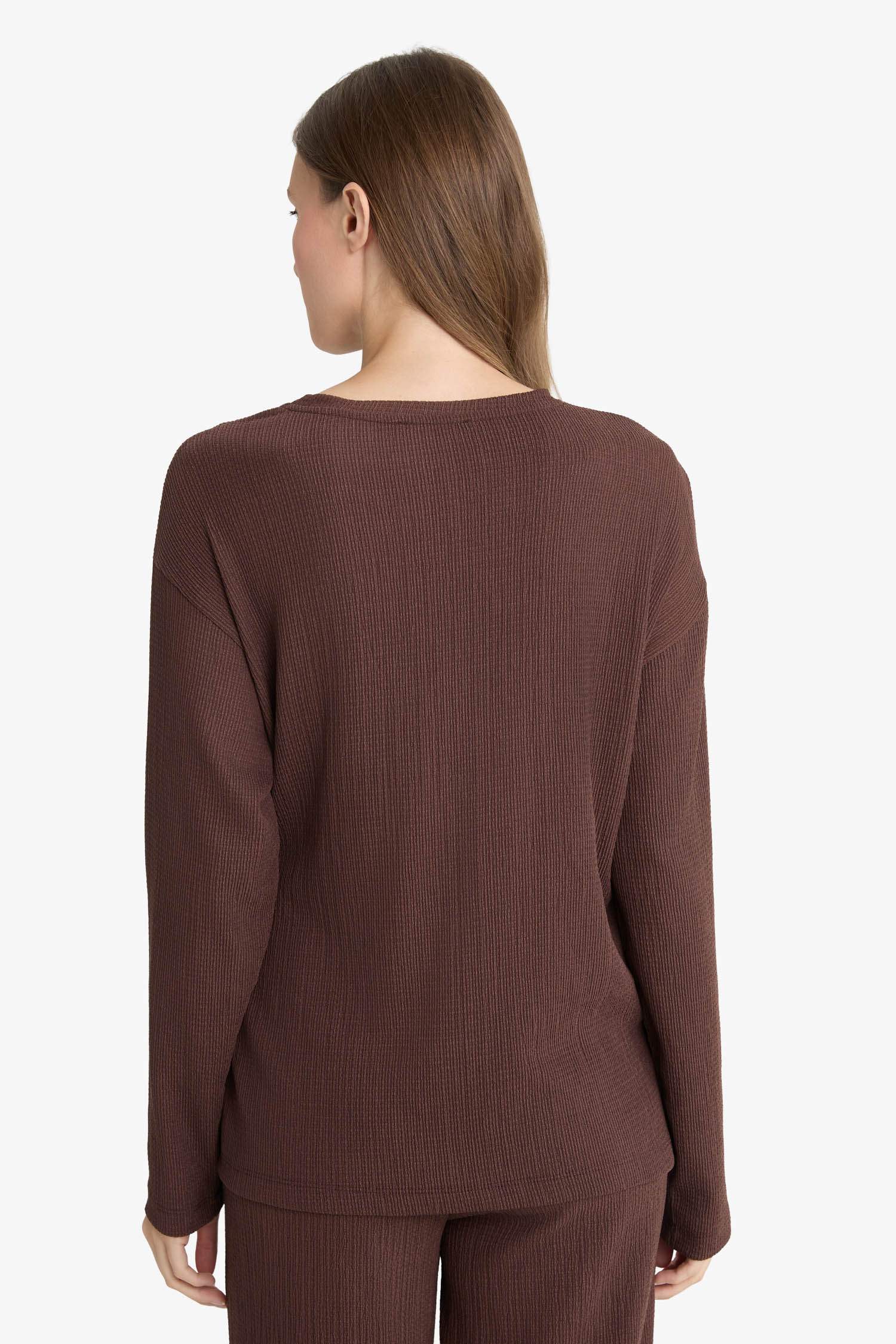 T-shirt à manches longues et col rond Coupe régulière