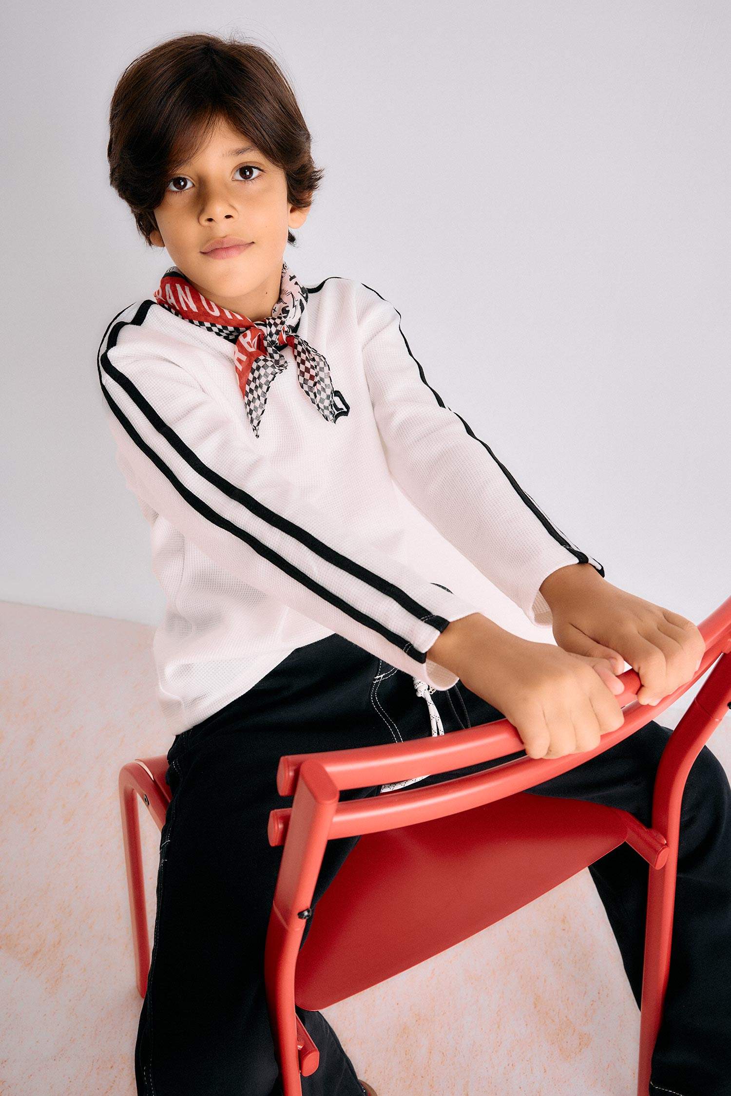 Boy Oversize Fit Crew Neck Applique Waffle Polo T-Shirt