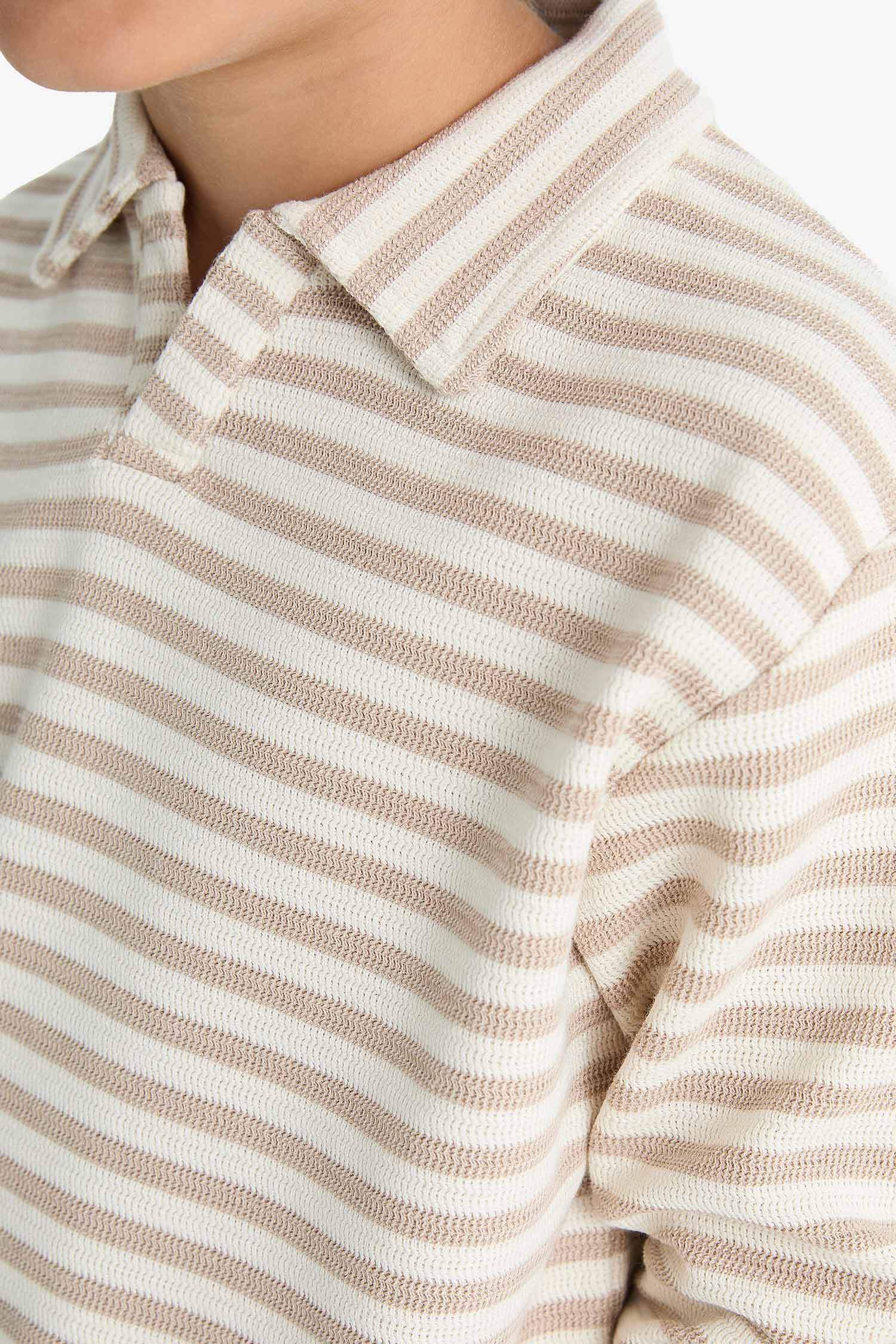 Erkek Çocuk Polo Yaka Çizgili Uzun Kollu Tişört