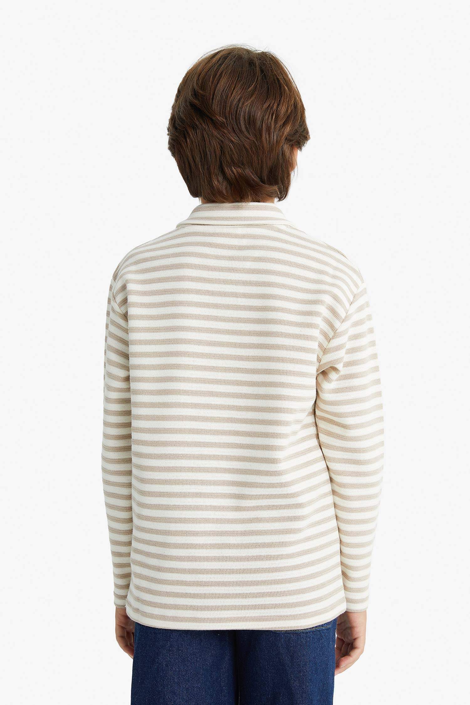 Erkek Çocuk Polo Yaka Çizgili Uzun Kollu Tişört