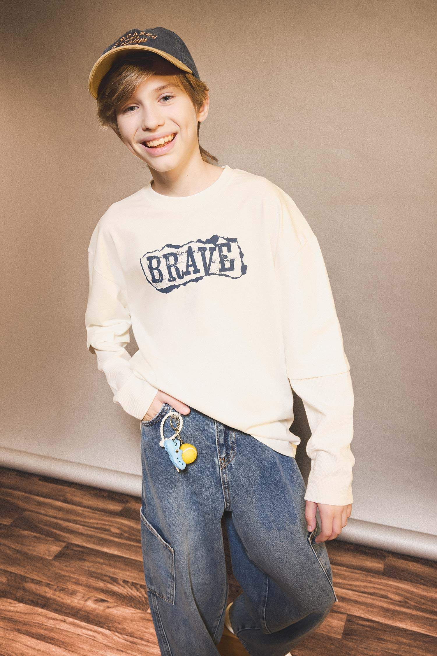 Boy Oversize Fit Crew Neck Printed Long Sleeve T-Shirt