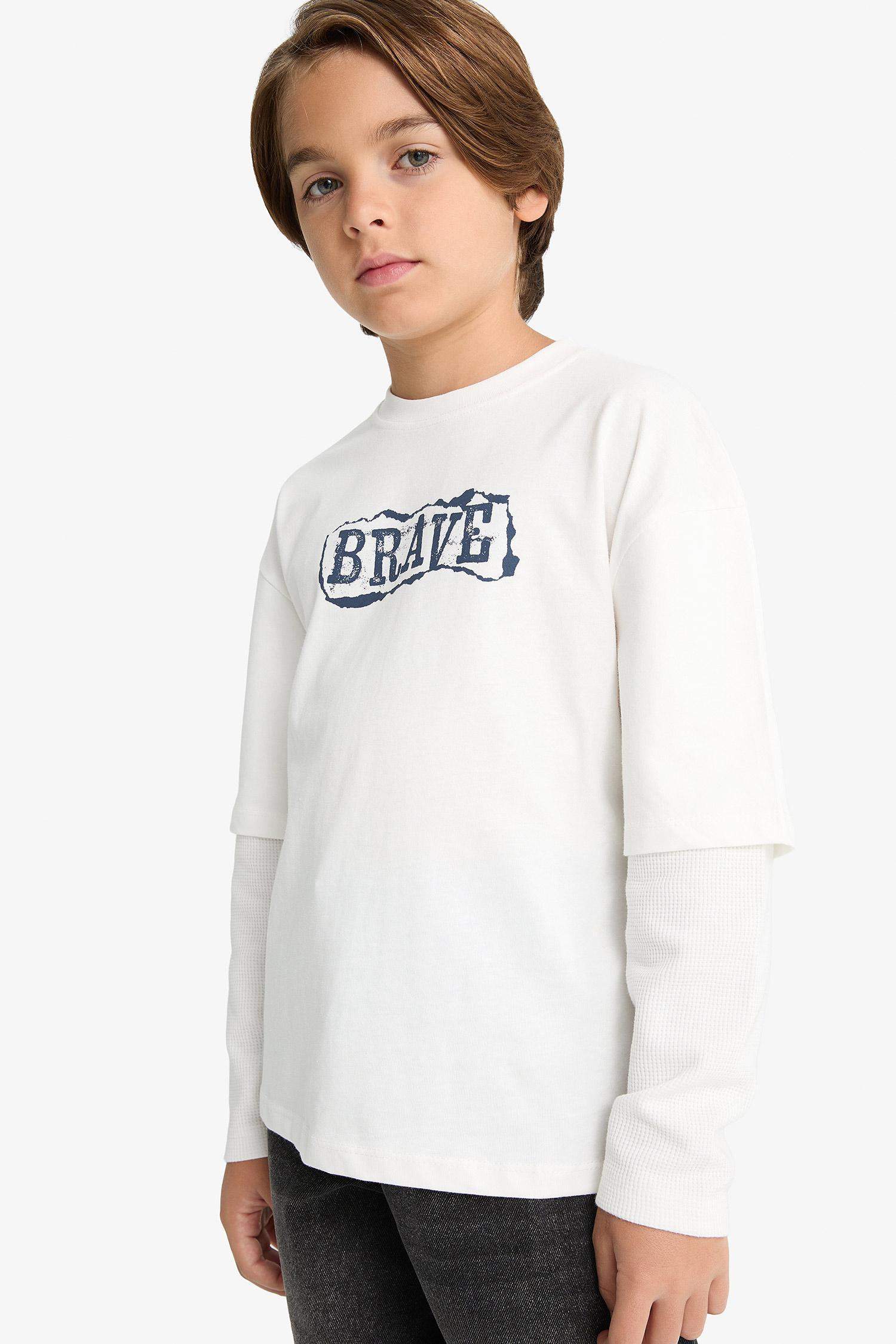 Boy Oversize Fit Crew Neck Printed Long Sleeve T-Shirt