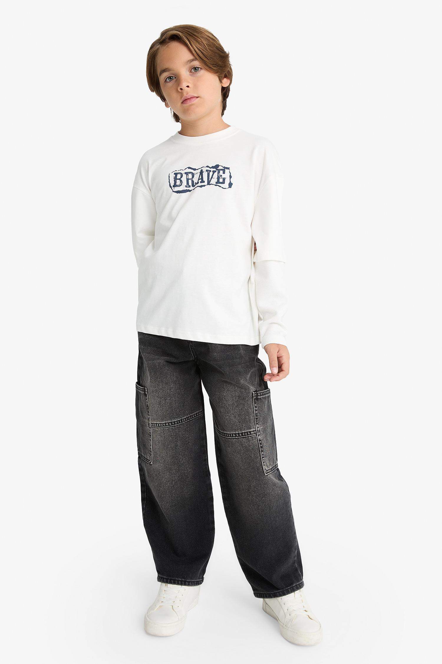 Boy Oversize Fit Crew Neck Printed Long Sleeve T-Shirt