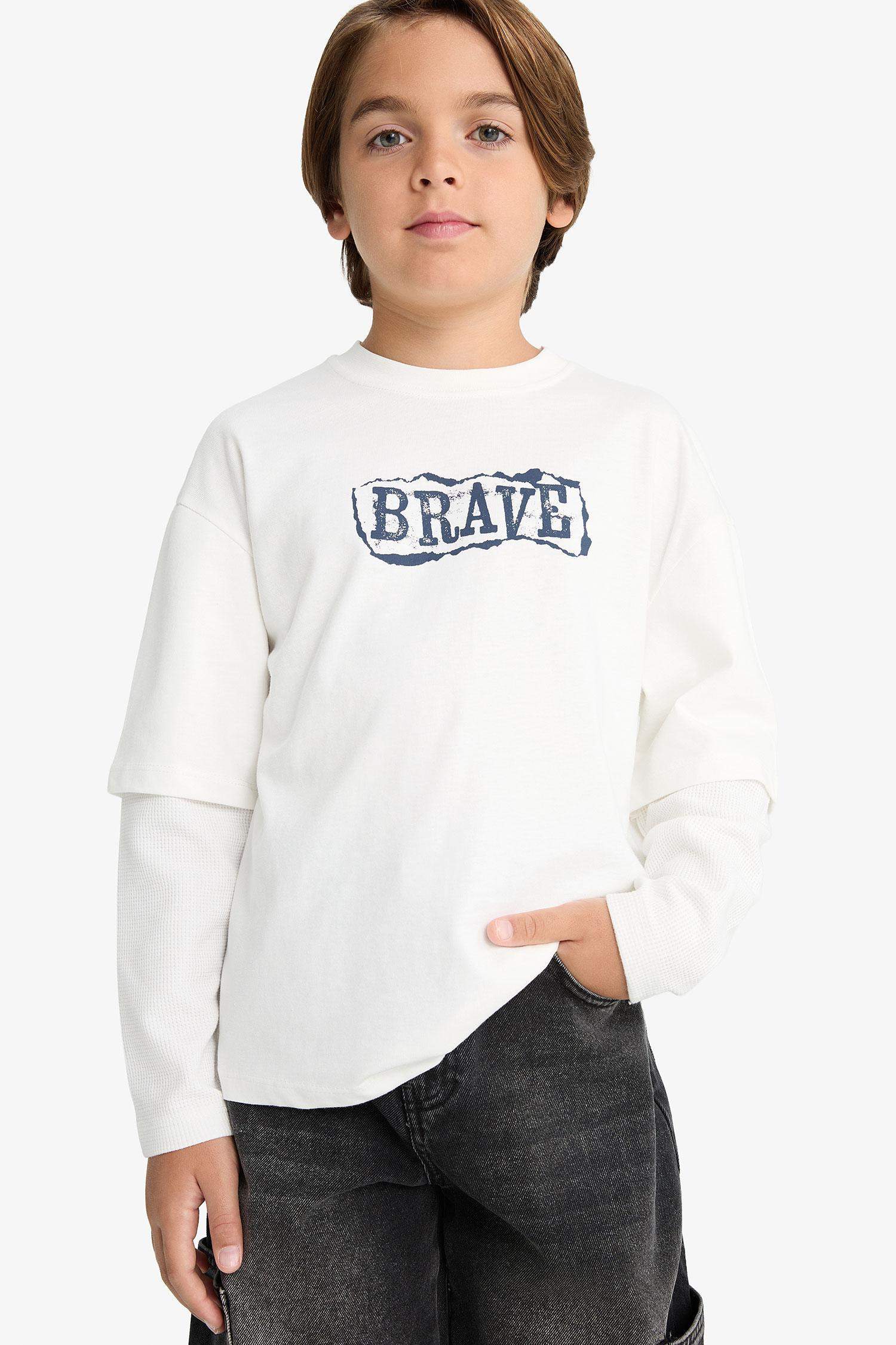 Boy Oversize Fit Crew Neck Printed Long Sleeve T-Shirt