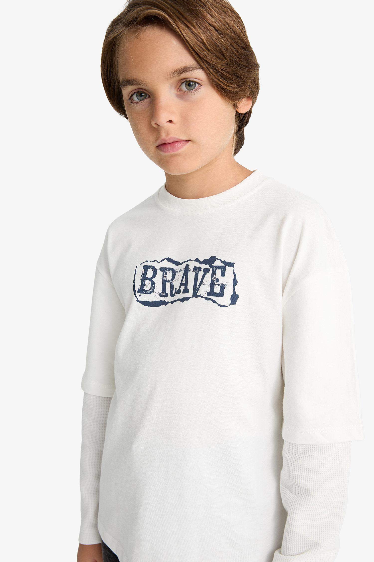 Boy Oversize Fit Crew Neck Printed Long Sleeve T-Shirt