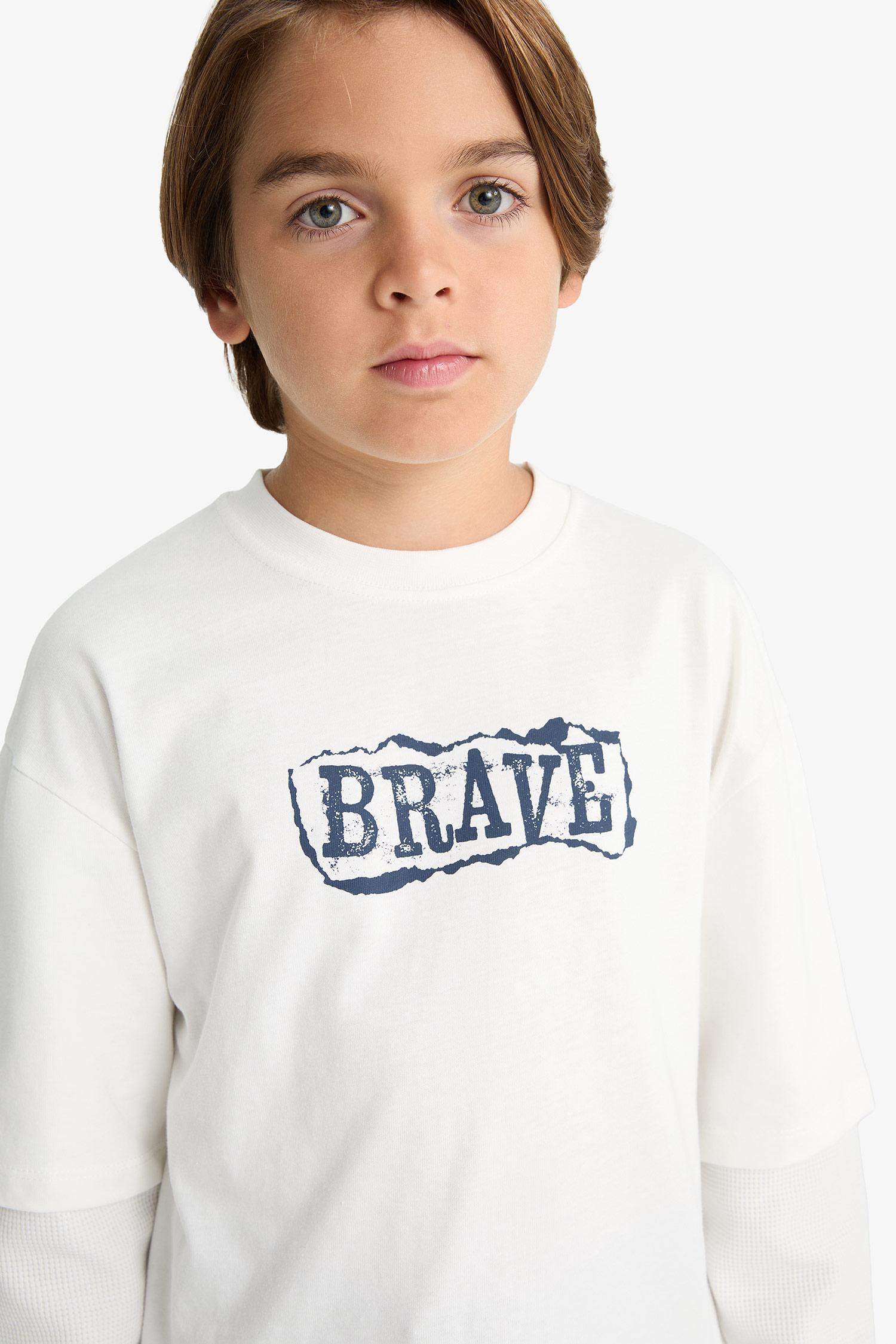 Boy Oversize Fit Crew Neck Printed Long Sleeve T-Shirt