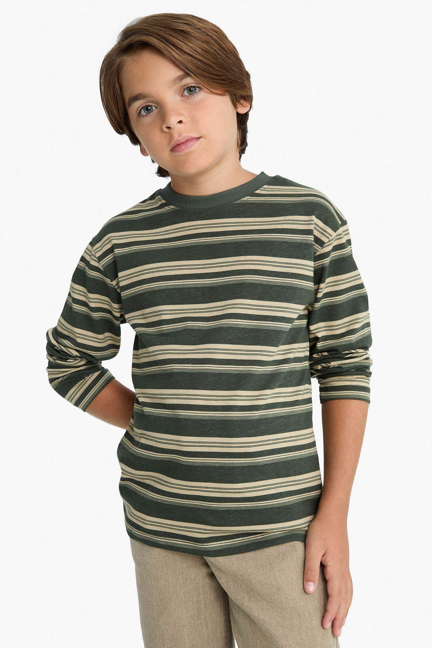 Erkek Çocuk Bisiklet Yaka Çizgili Uzun Kollu Tişört