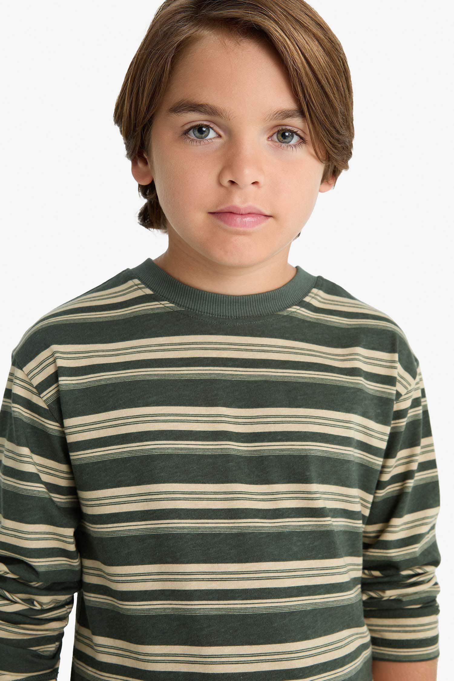 Erkek Çocuk Bisiklet Yaka Çizgili Uzun Kollu Tişört