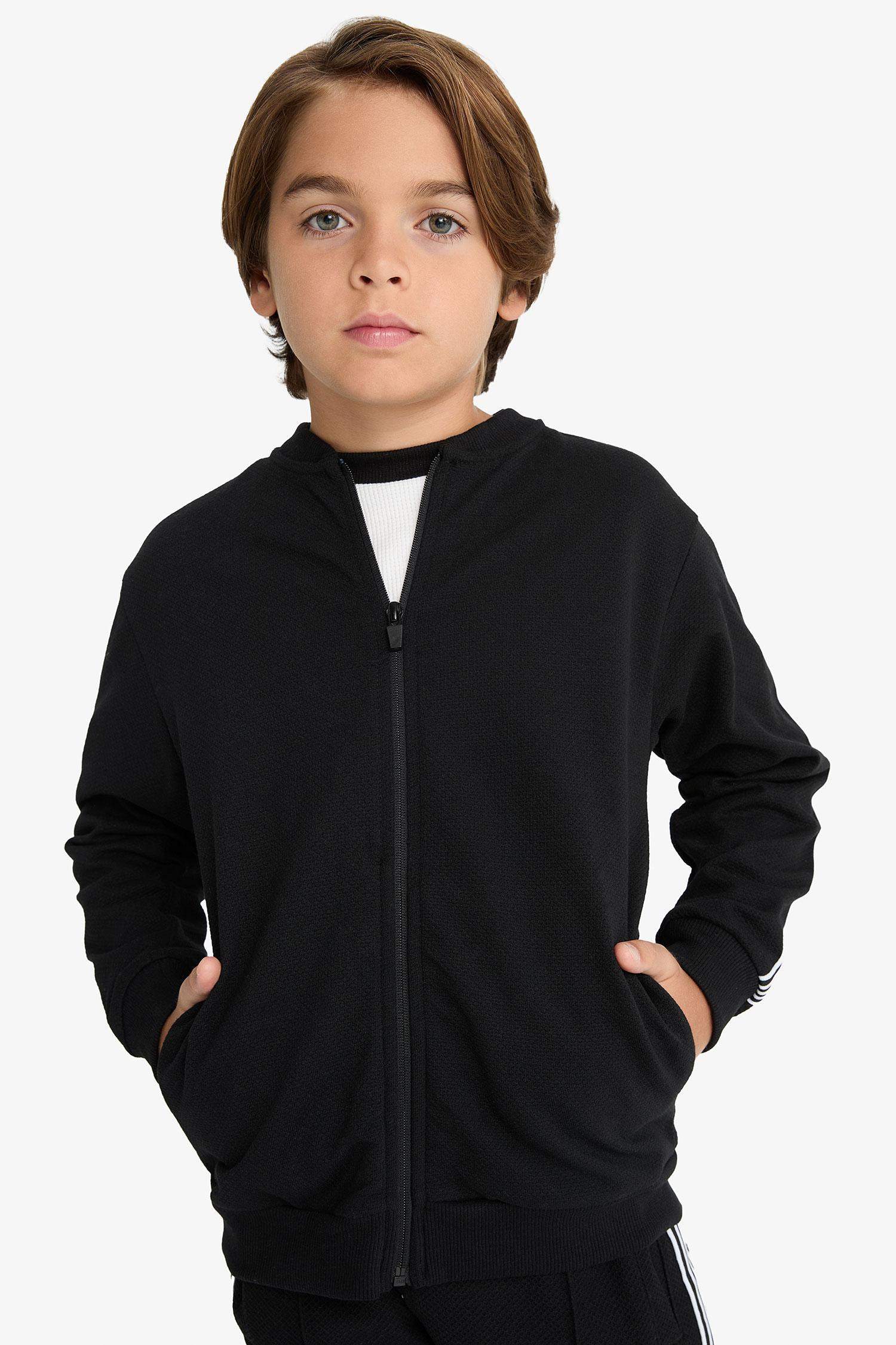 Boy College Collar Zippered Bomber Jacket