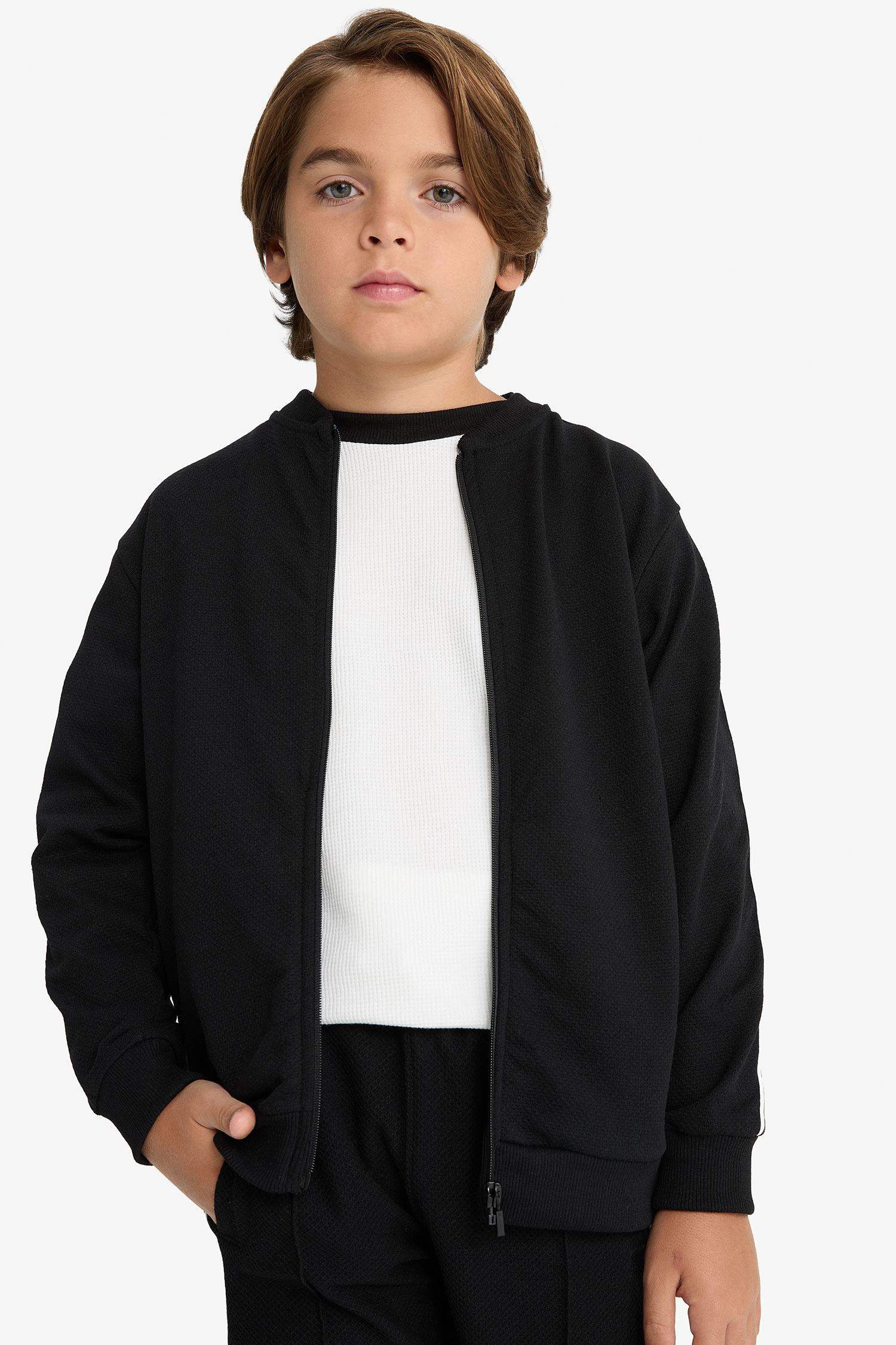 Boy College Collar Zippered Bomber Jacket