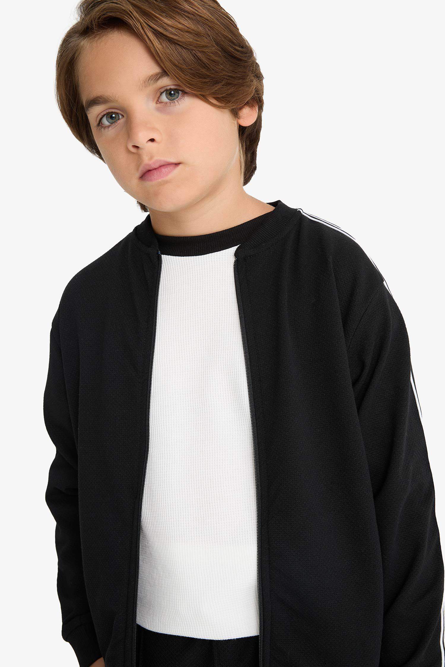 Boy College Collar Zippered Bomber Jacket