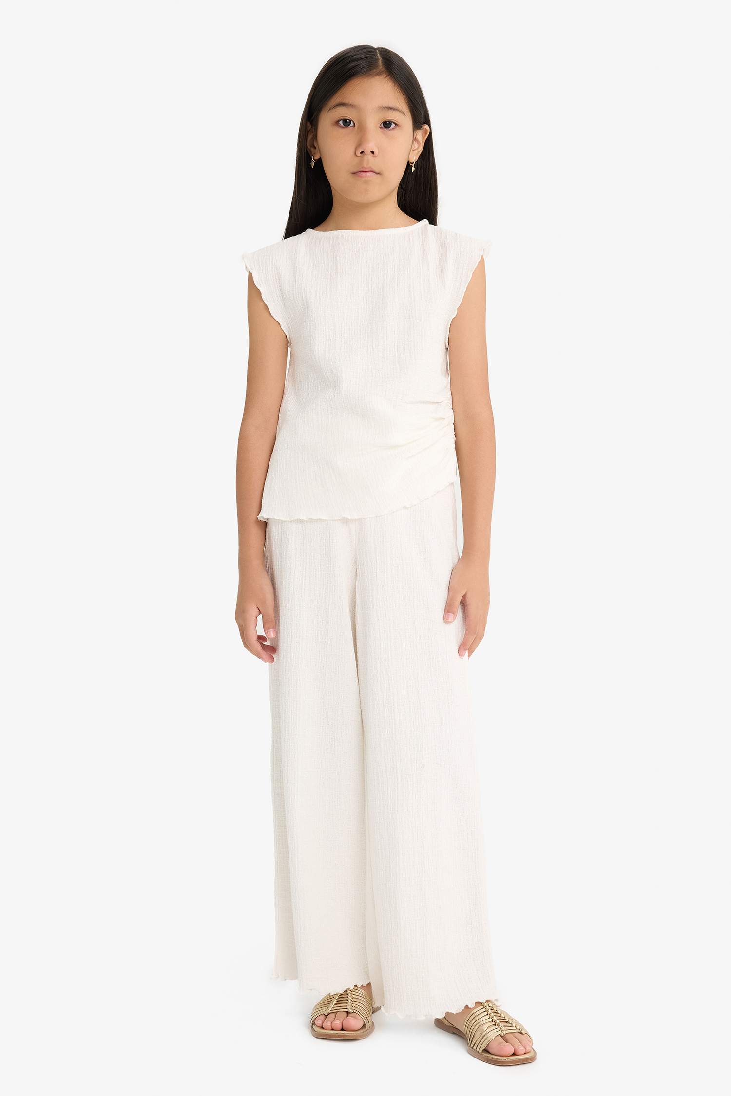 Girl Sleeveless Blouse Trousers 2 Piece Set