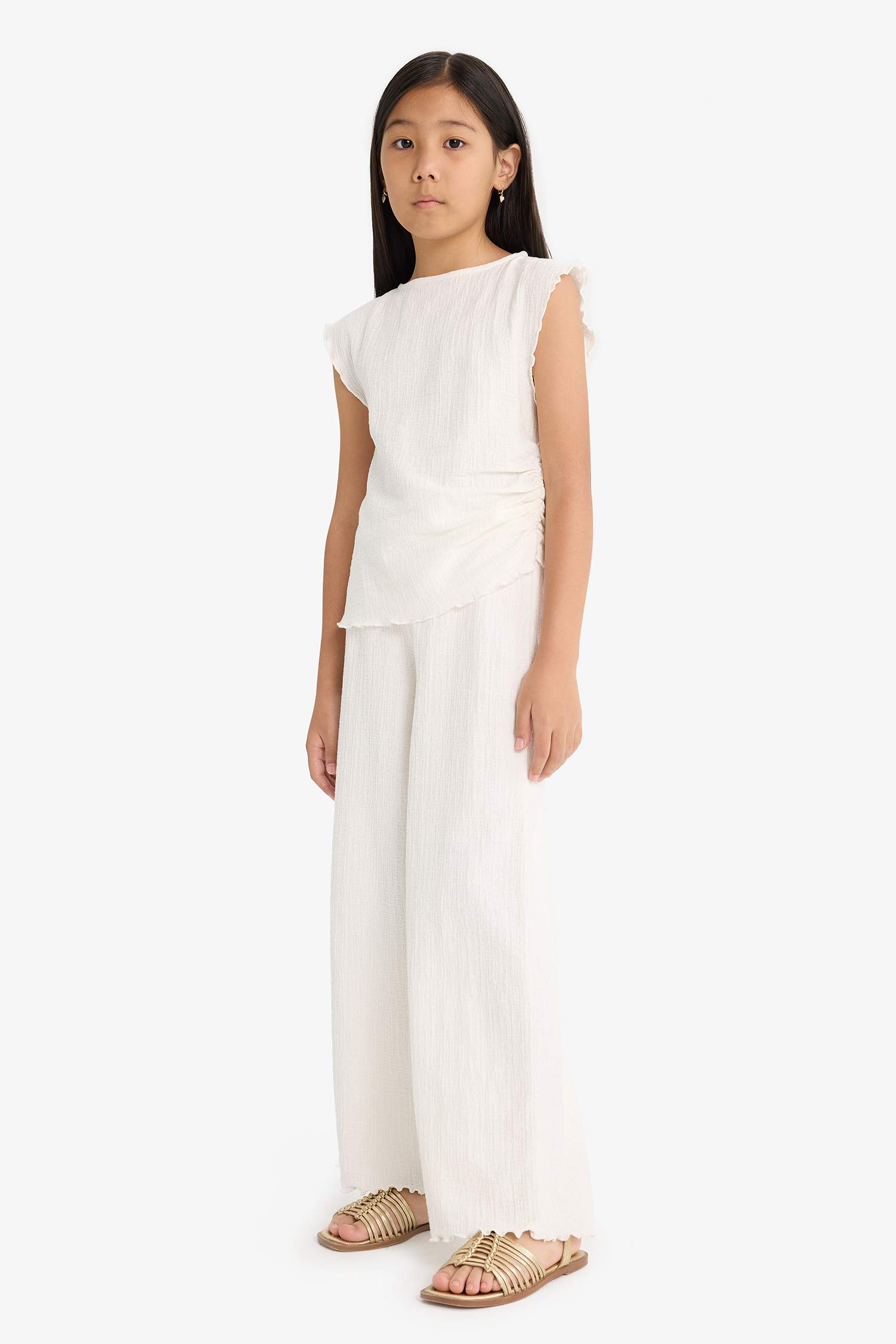 Girl Sleeveless Blouse Trousers 2 Piece Set