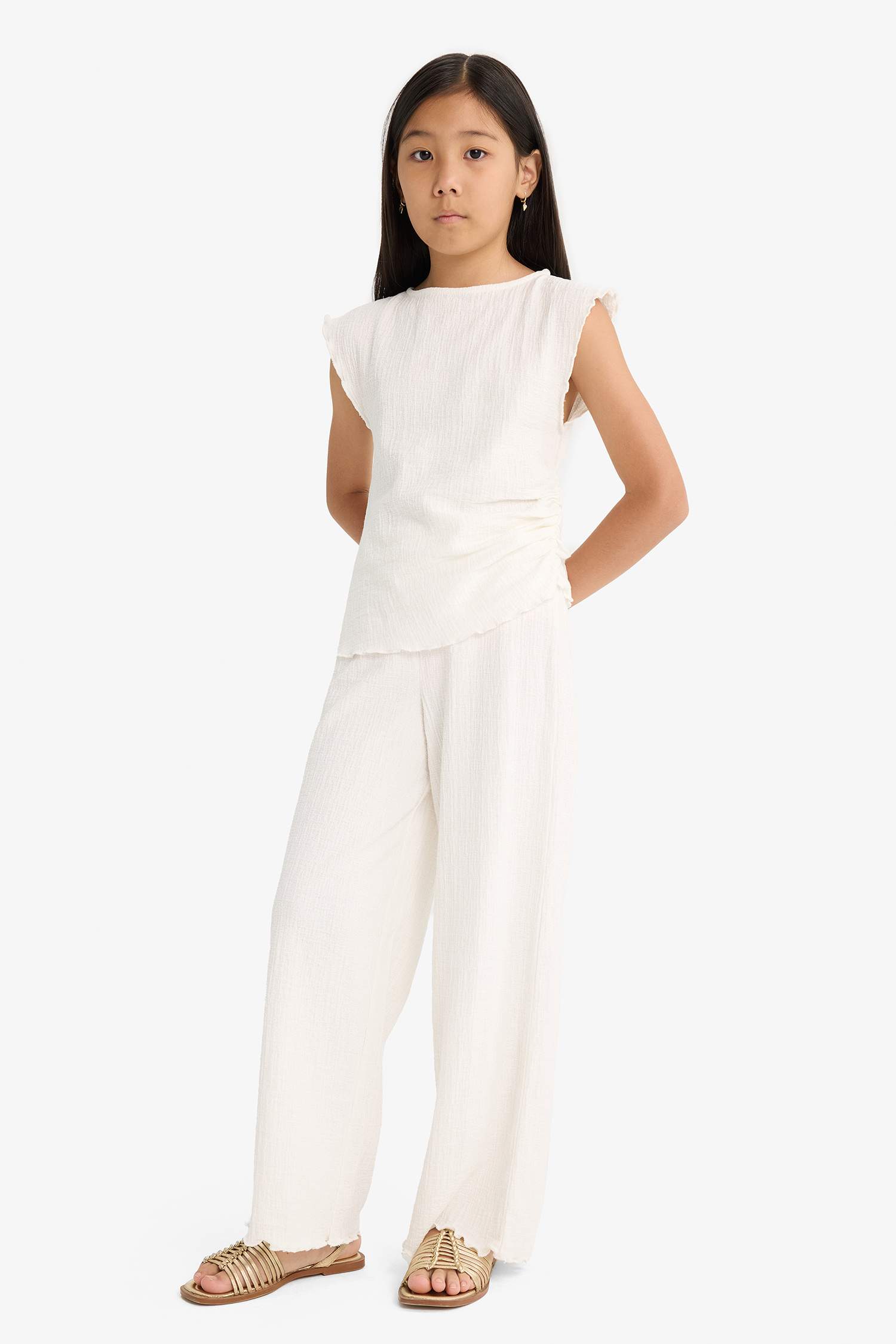 Girl Sleeveless Blouse Trousers 2 Piece Set