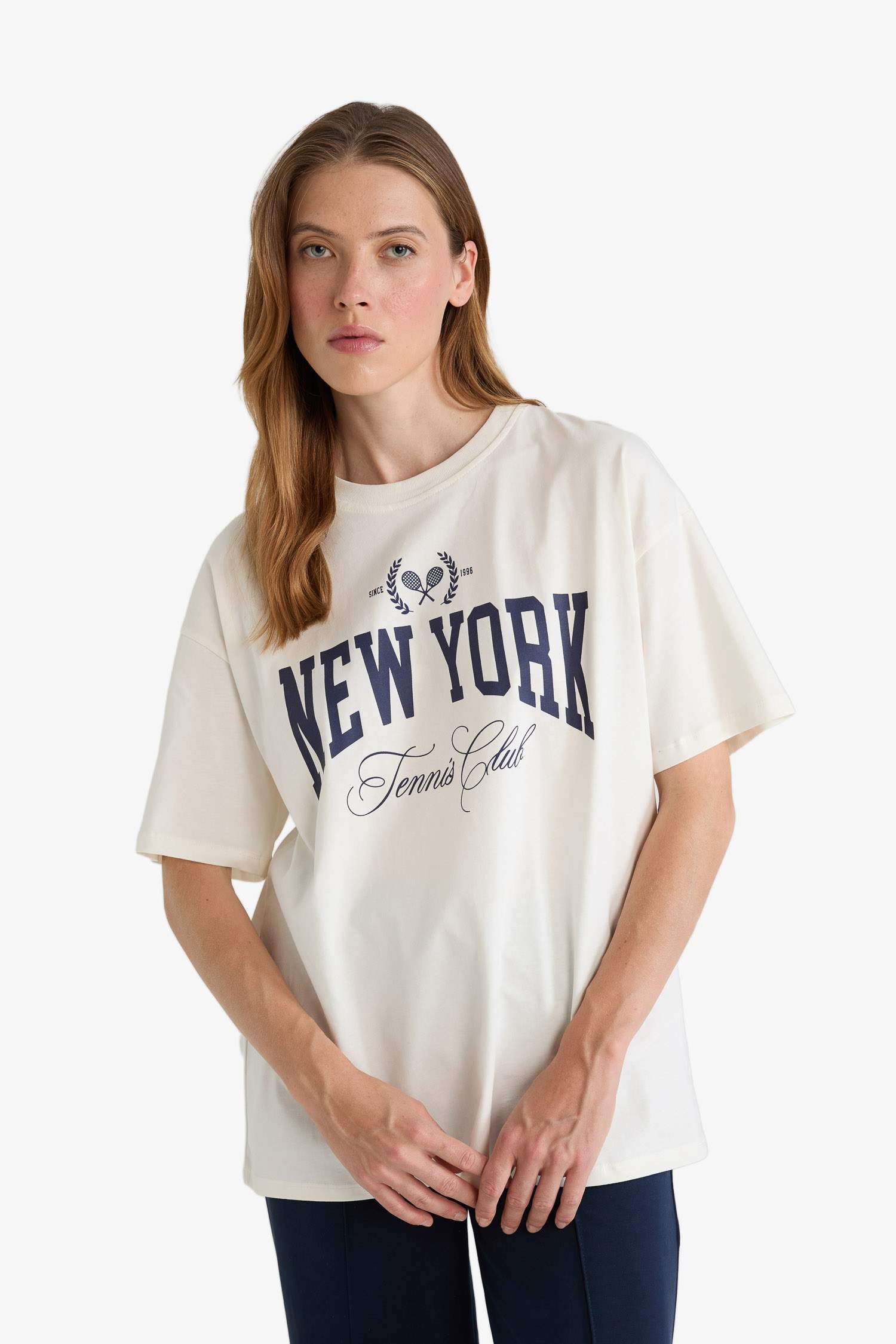 T-shirt oversize imprimé à col rond et manches courtes