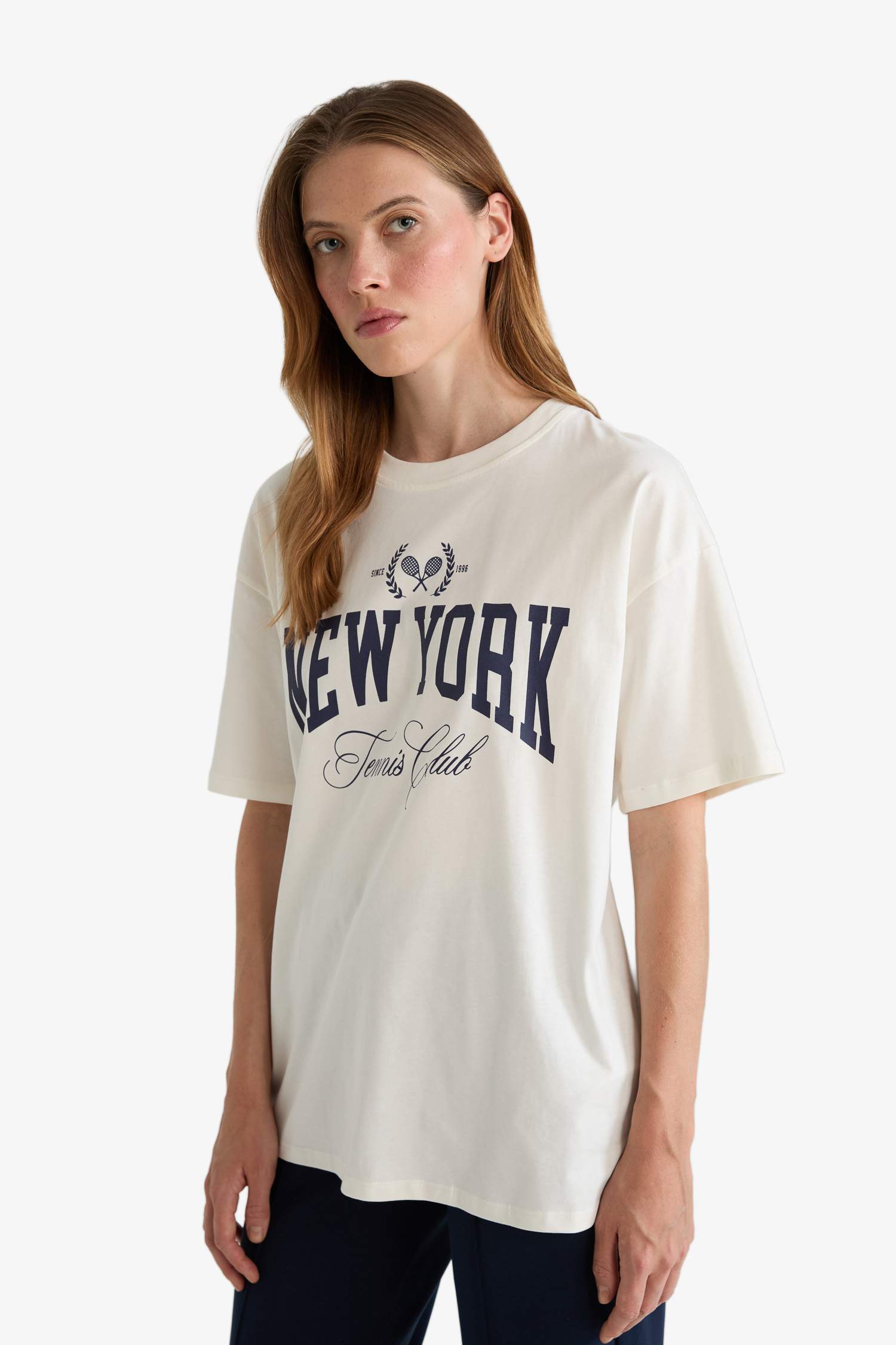 T-shirt oversize imprimé à col rond et manches courtes